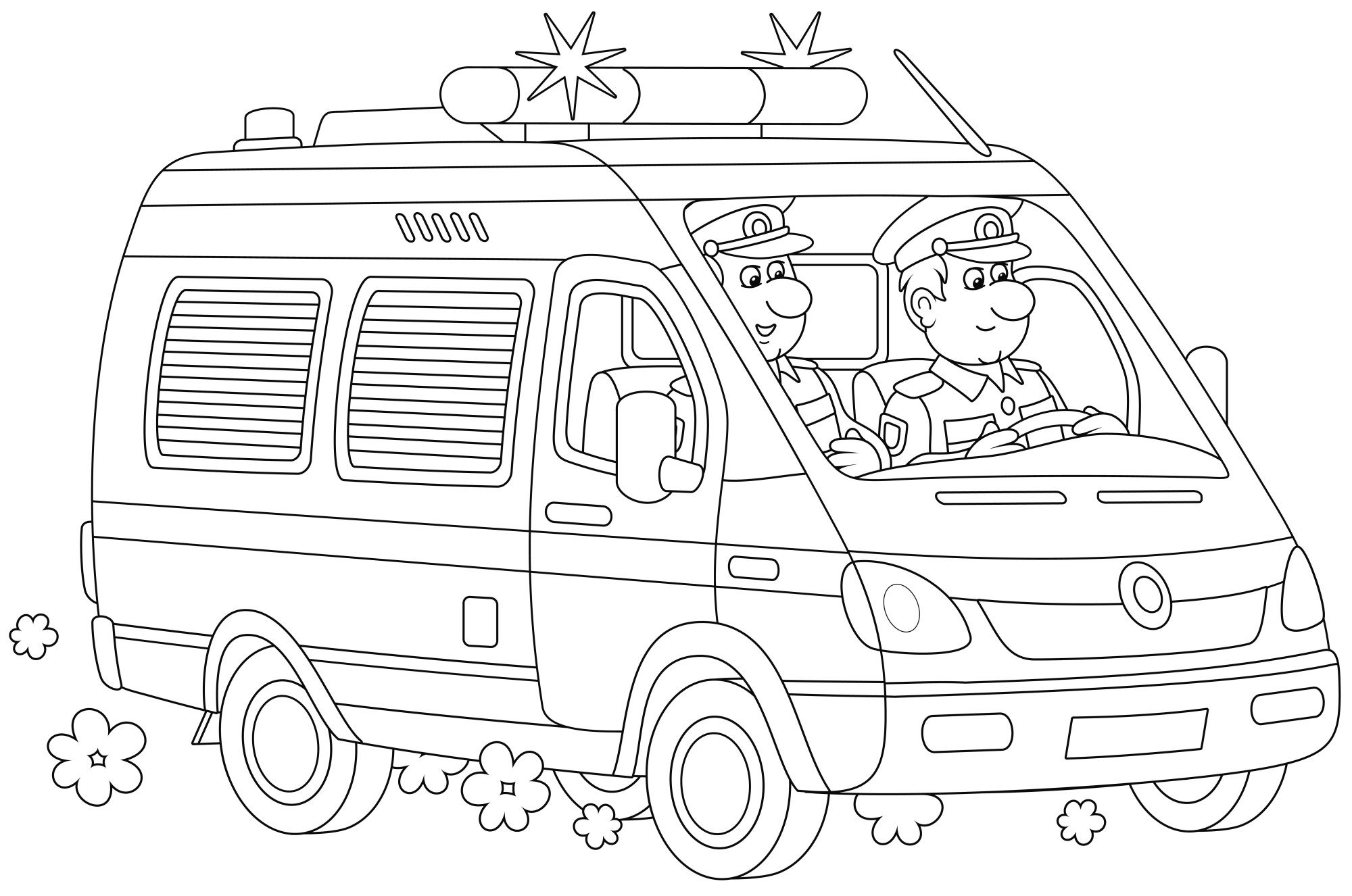 Раскраска для детей: полицейский фургон с мигалками
