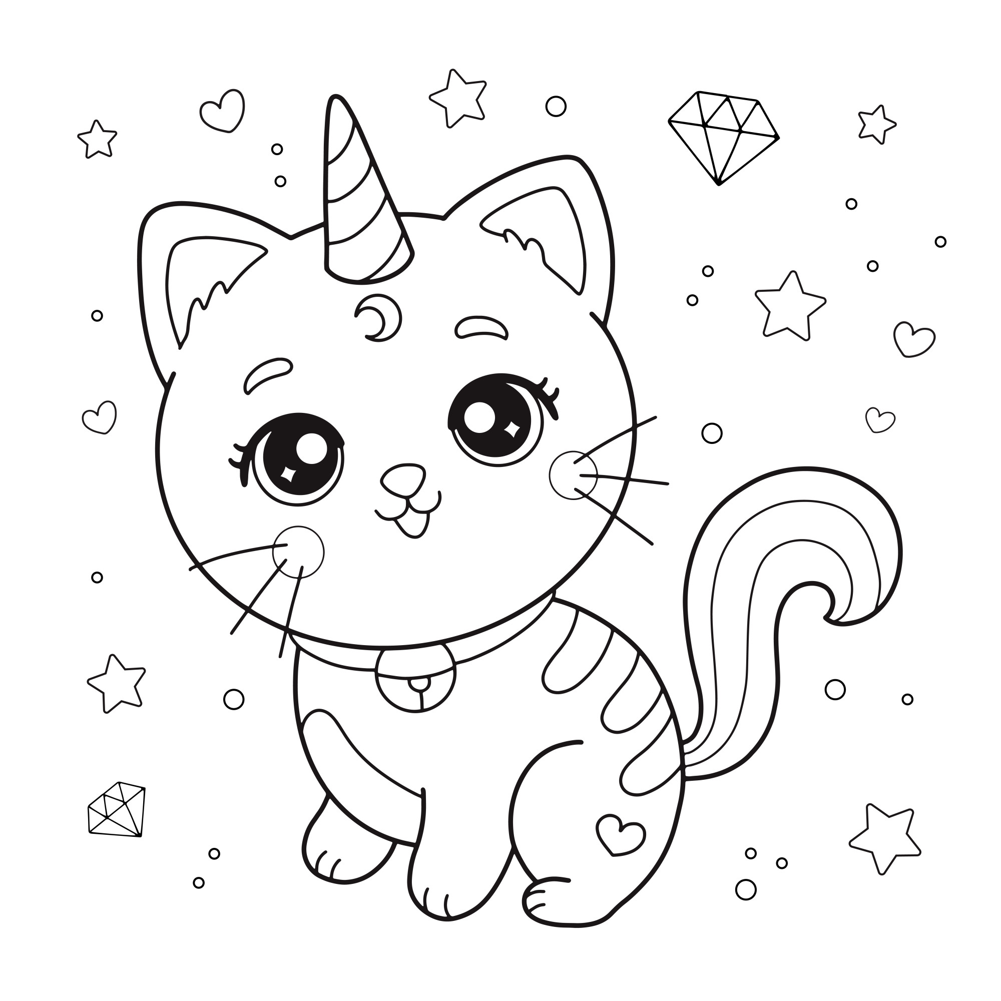 Раскраска для детей: сказочная кошка единорог