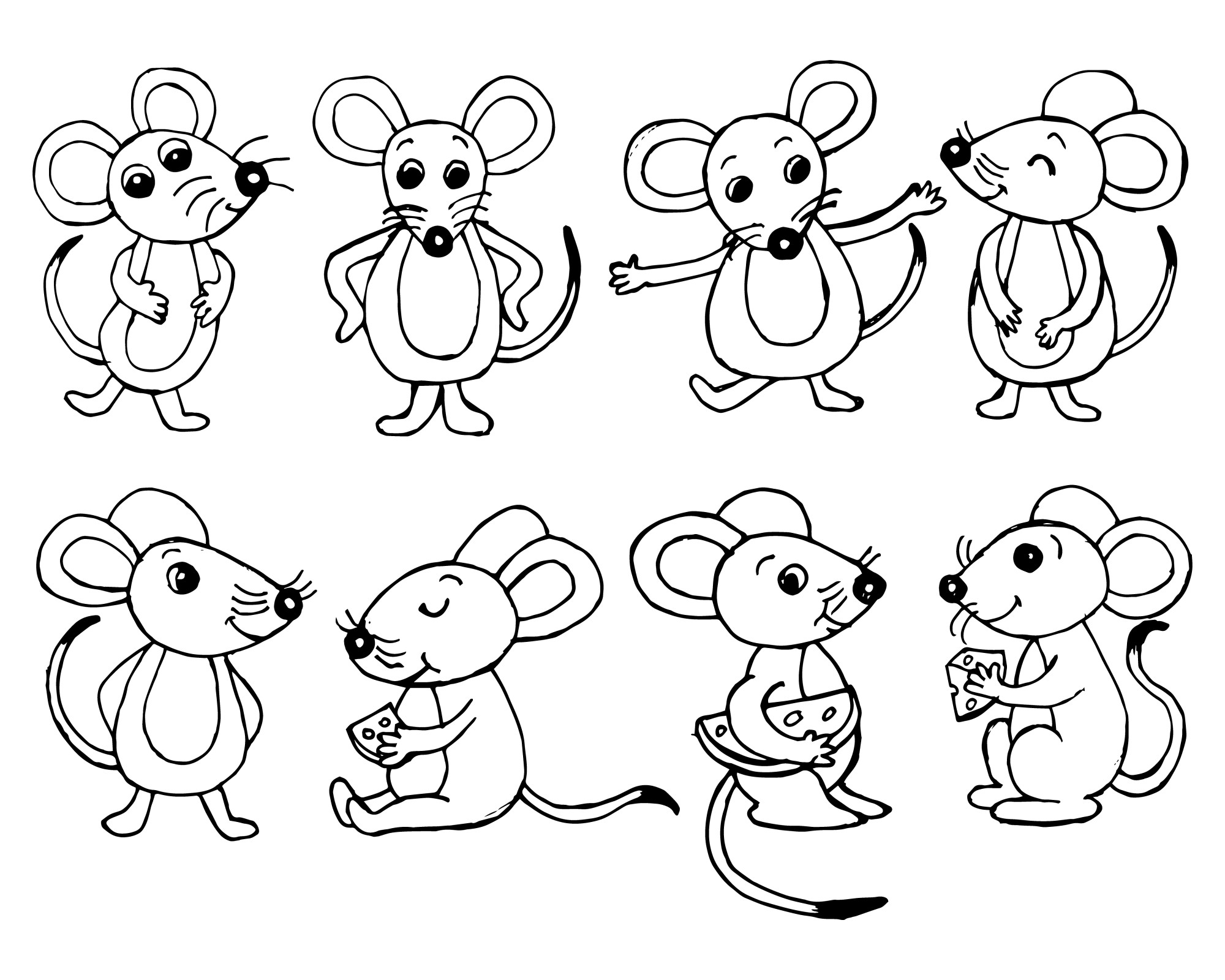 Раскраска для детей: коллекция милых мышек