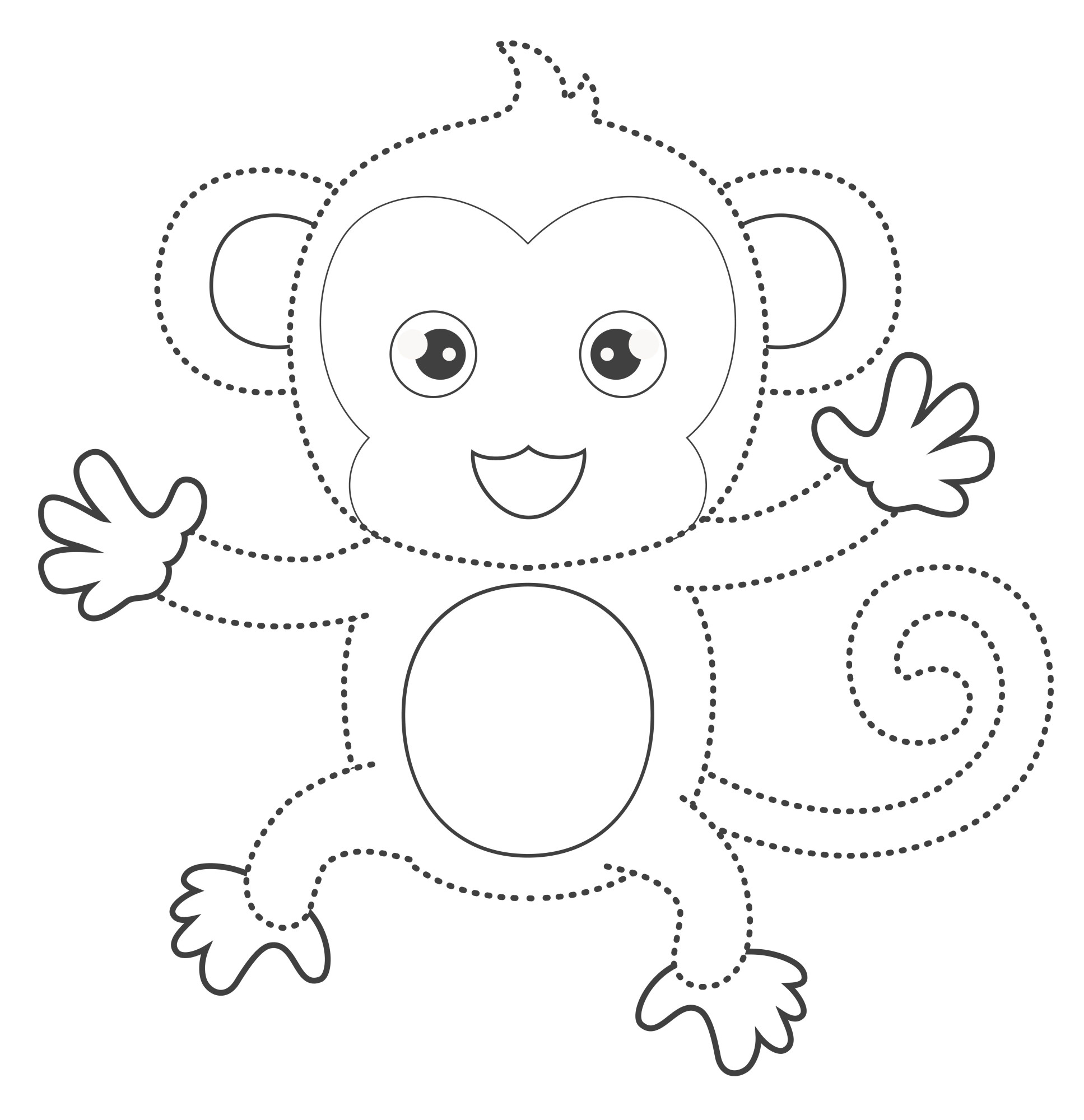 Раскраска для детей: по точкам забавная маленькая обезьянка танцует
