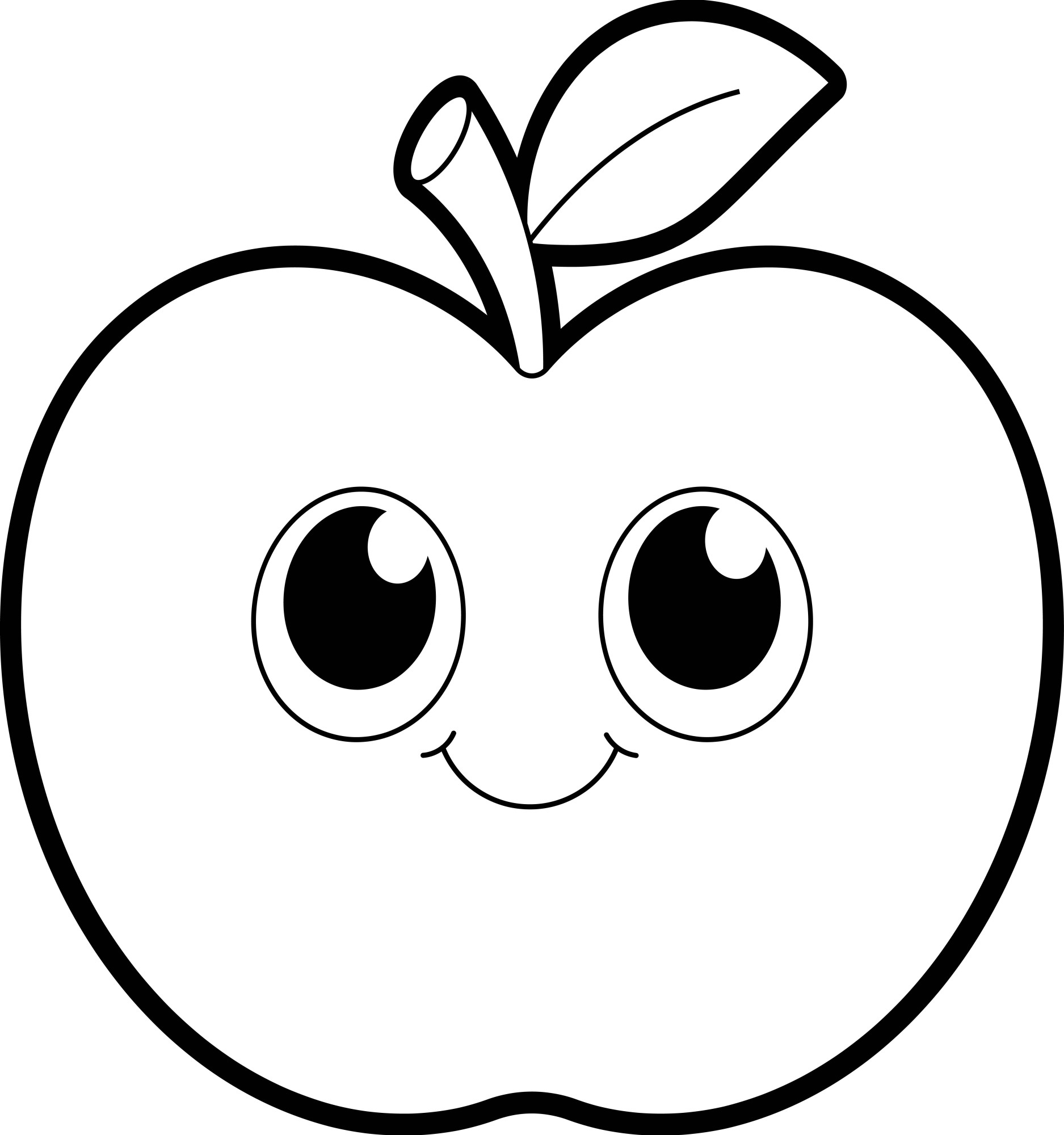Раскраска для детей: круглое яблоко с красивыми глазами