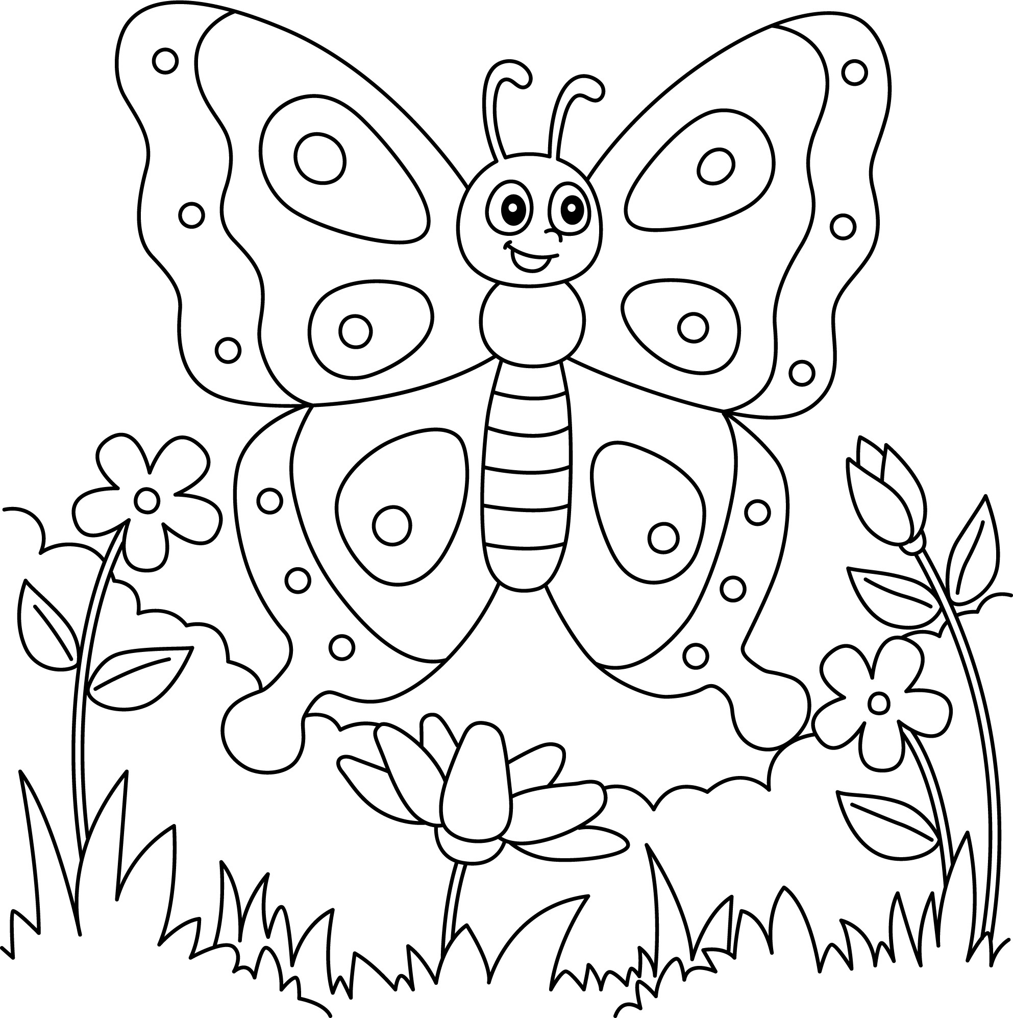 Раскраска для детей: бабочка на цветке