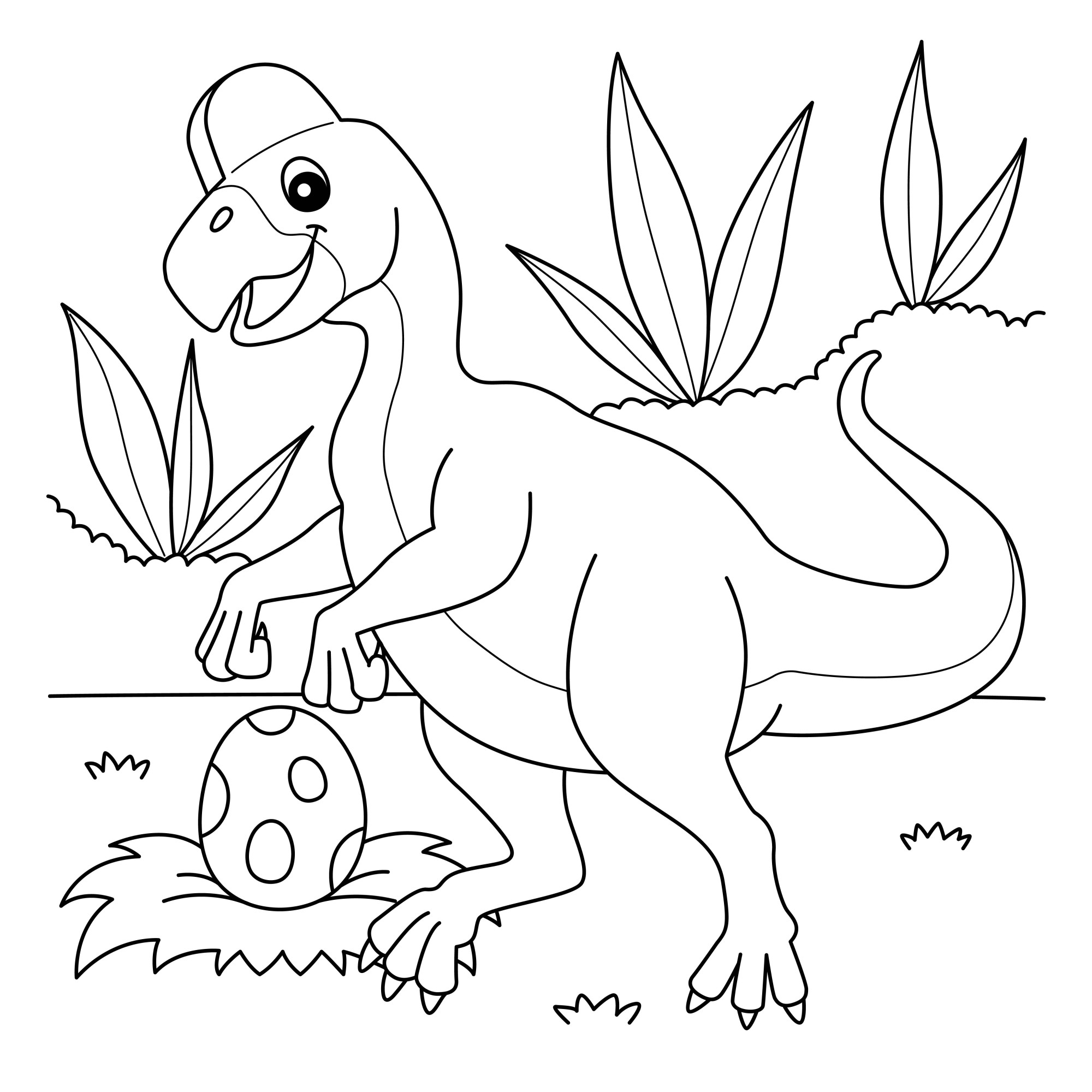 Раскраска для детей: динозавр овираптор с яйцом