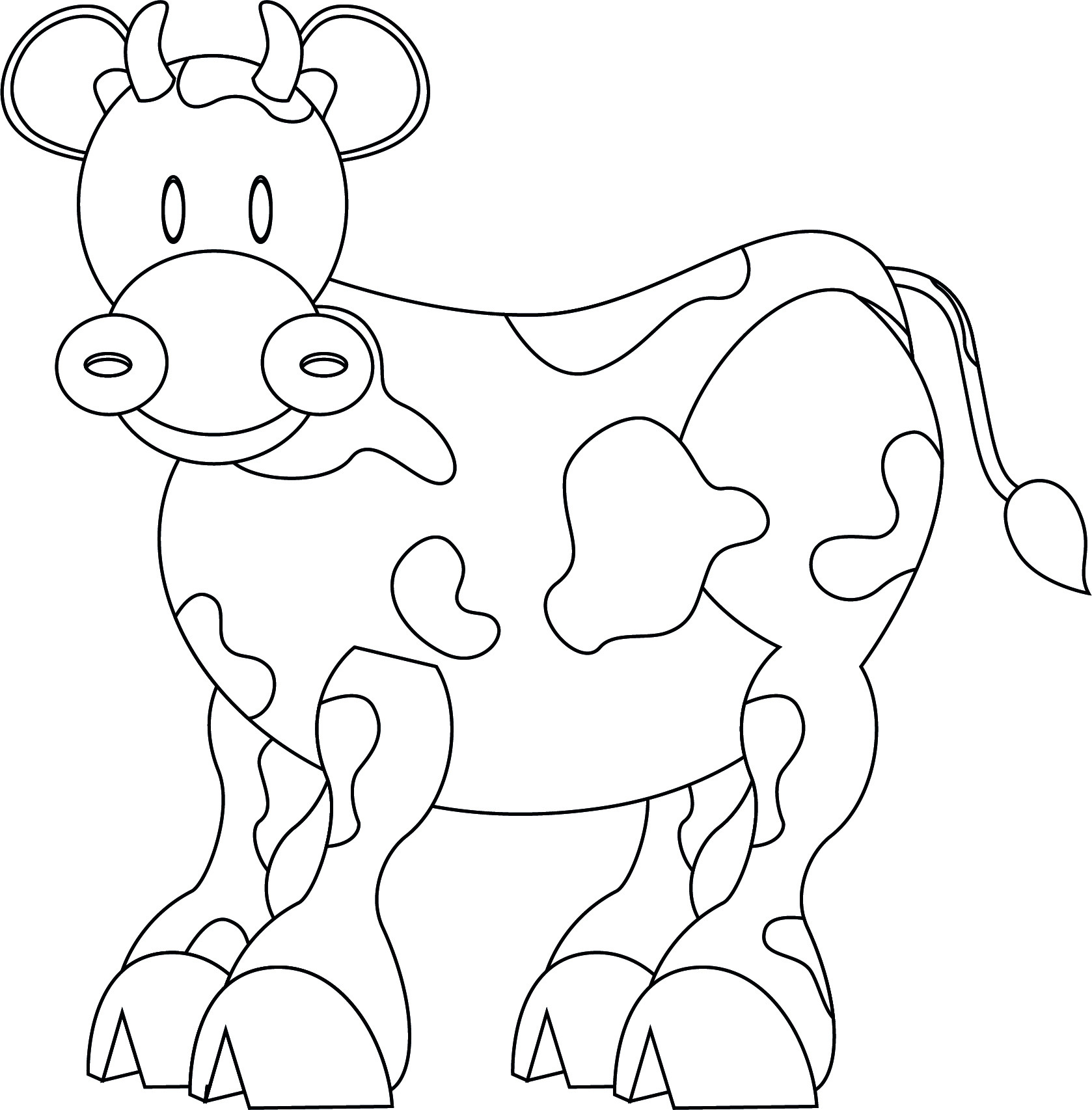 Раскраска для детей: сказочная корова с большими копытами