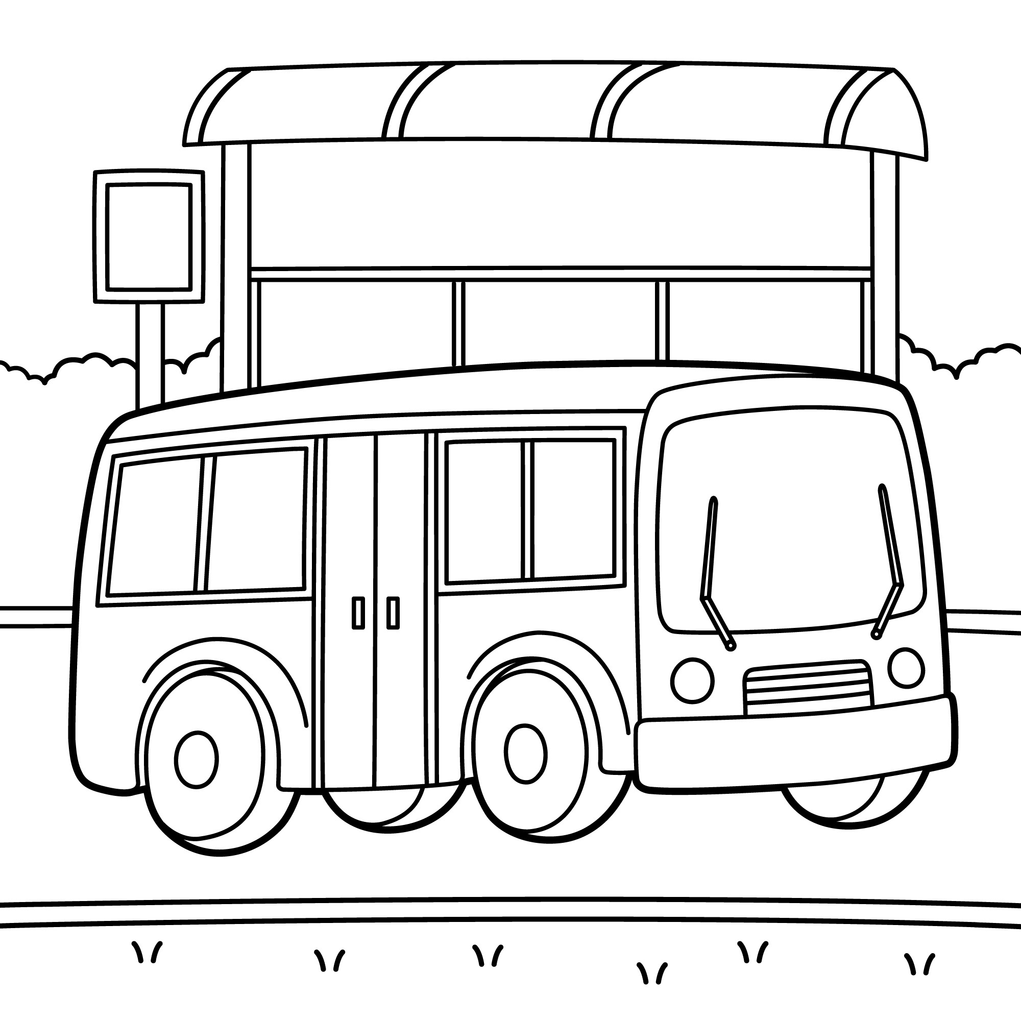 Раскраска для детей: автобус пазик стоит на остановке