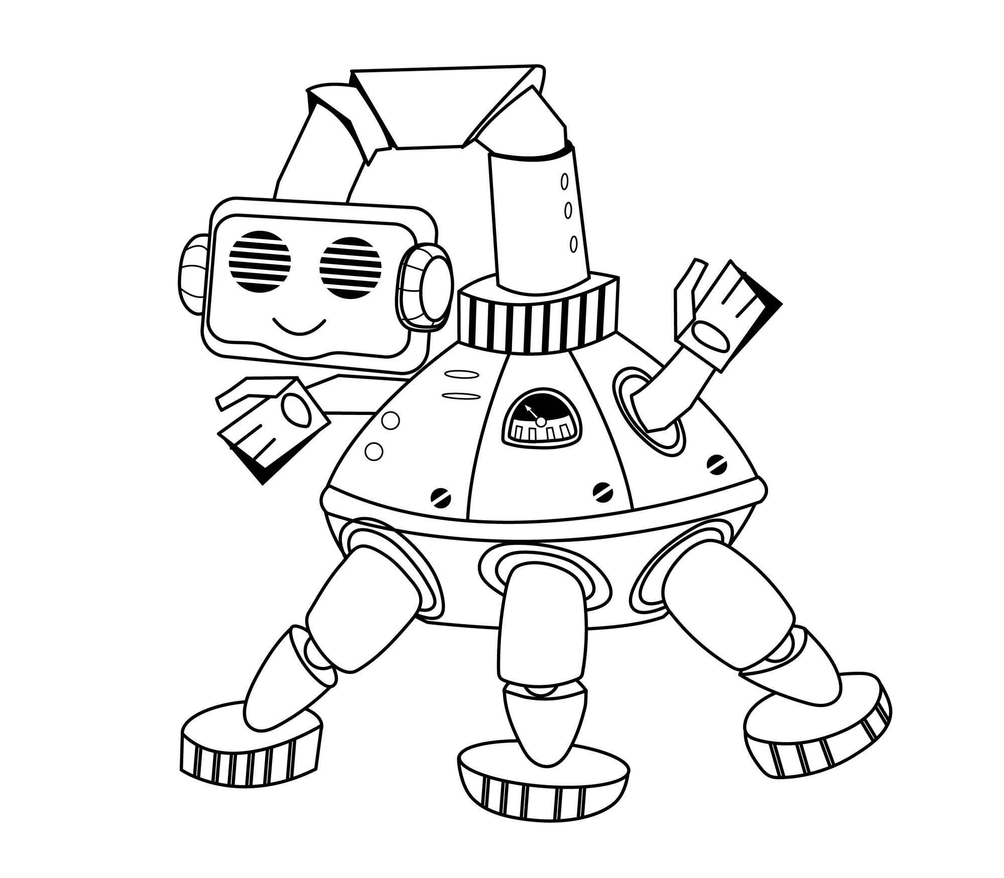 Раскраска для детей: милый робот мультипликатор