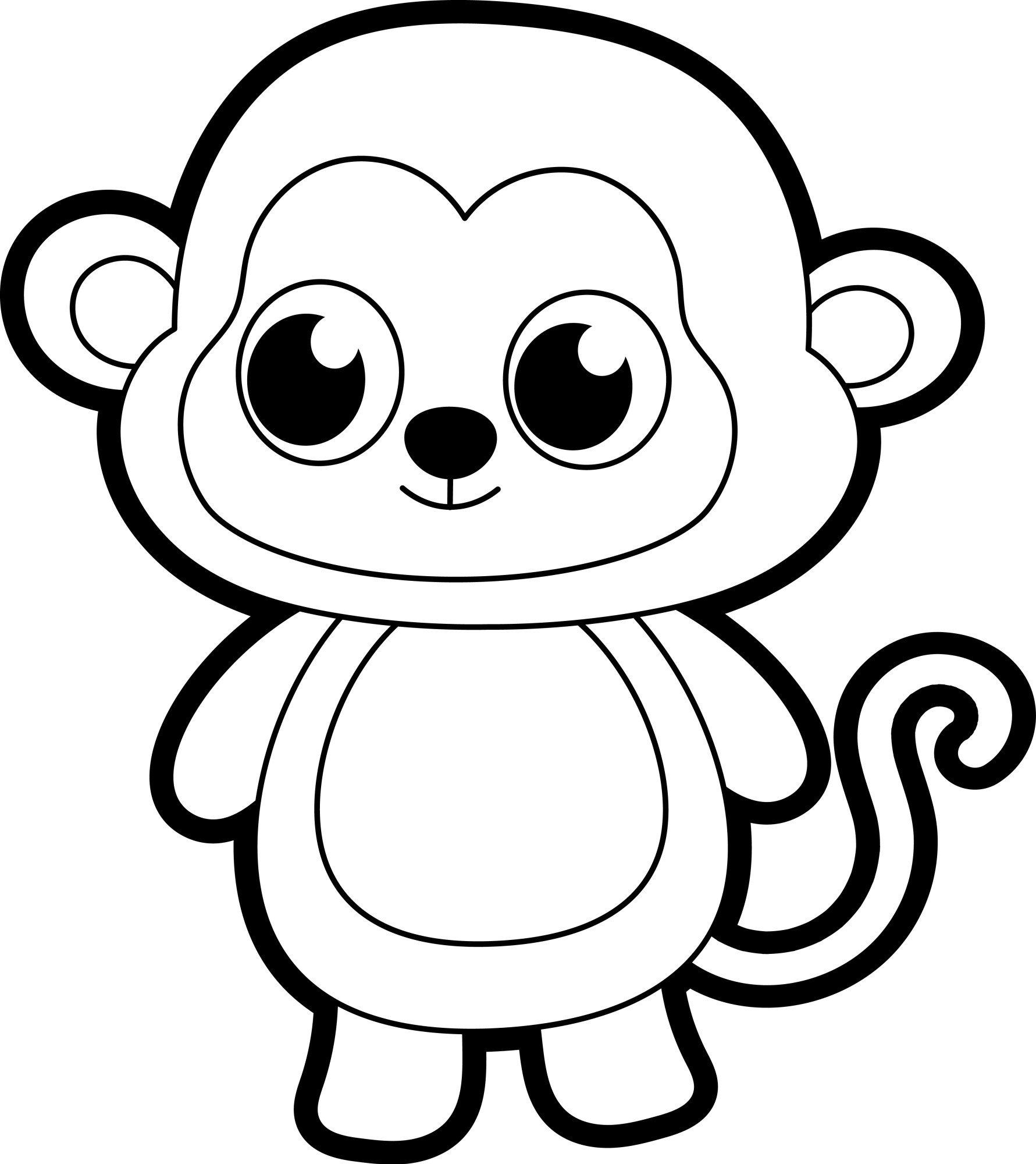 Раскраска для детей: контур забавной обезьянки
