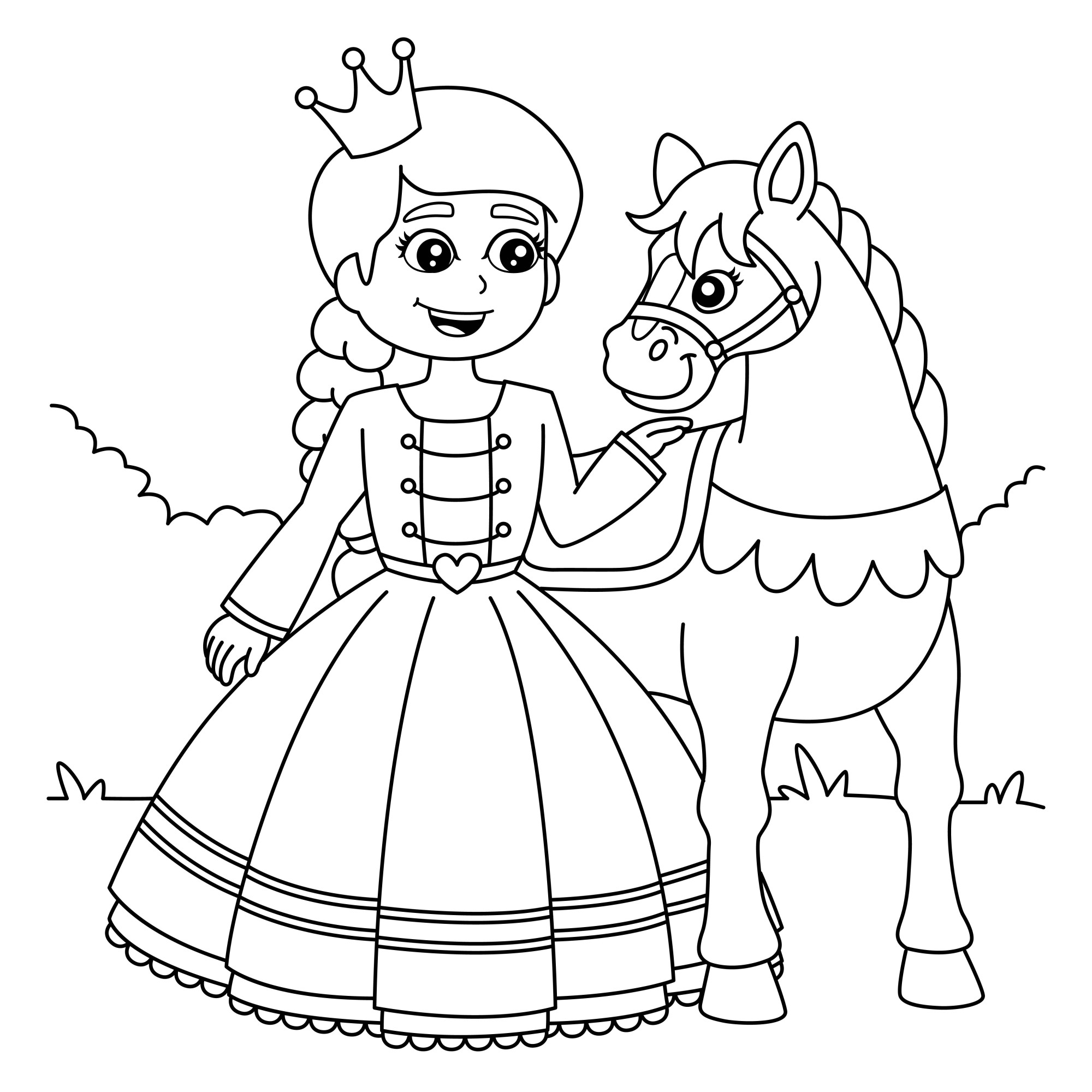 Раскраска для детей: принцесса с пони