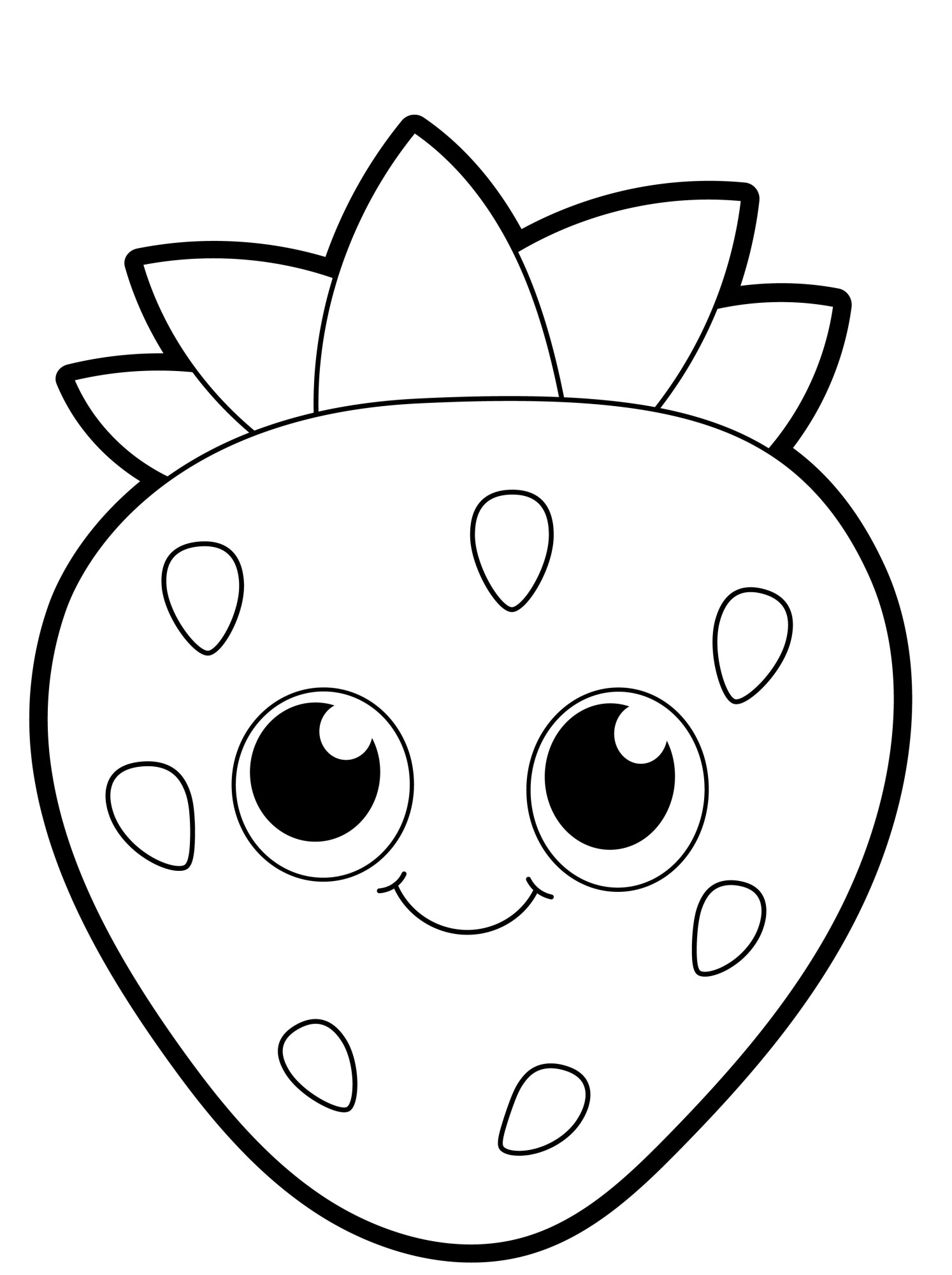 Раскраска для детей: сказочная ягода клубники с большими глазами