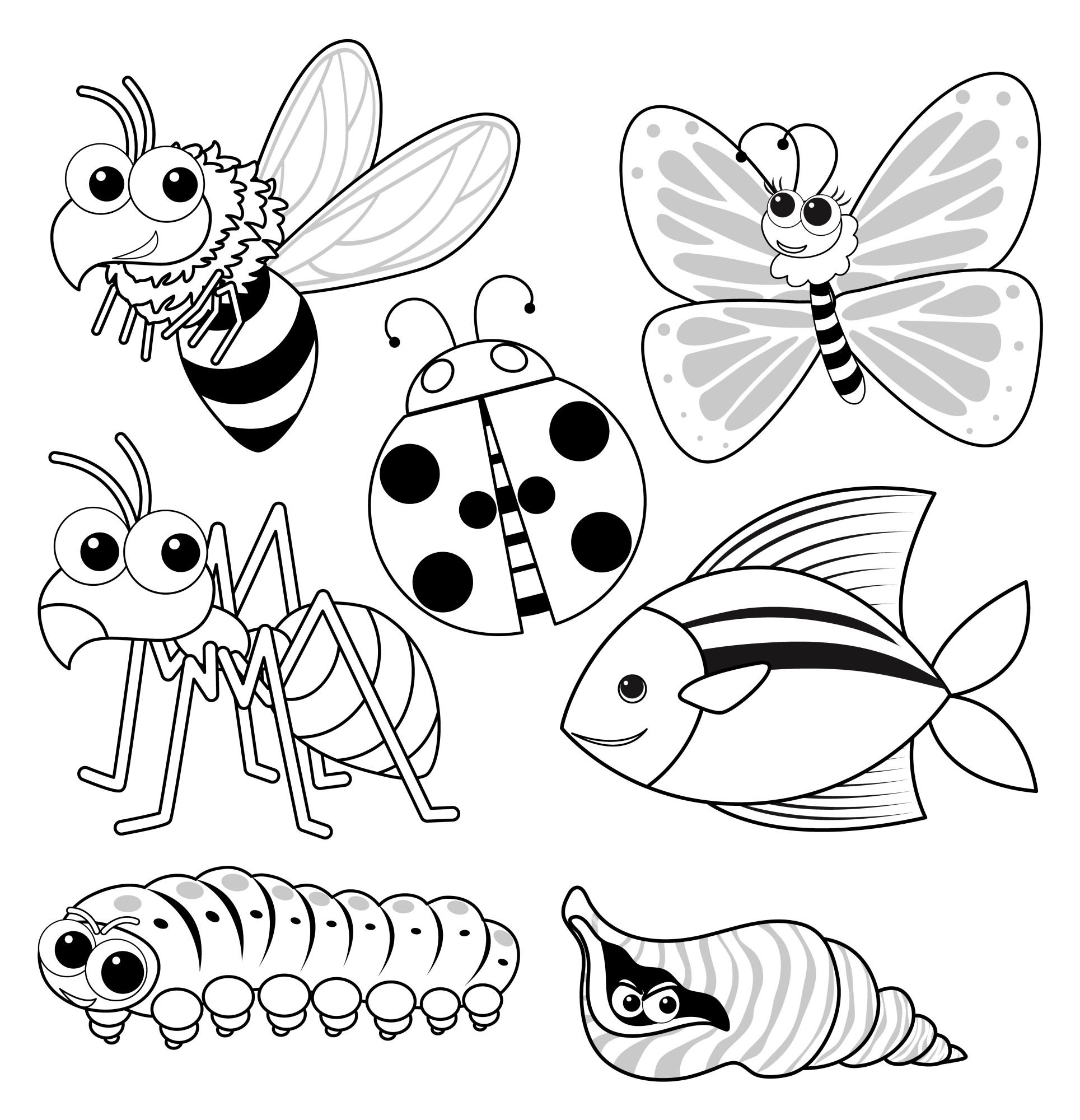 Раскраска для детей: божья коровка с насекомыми