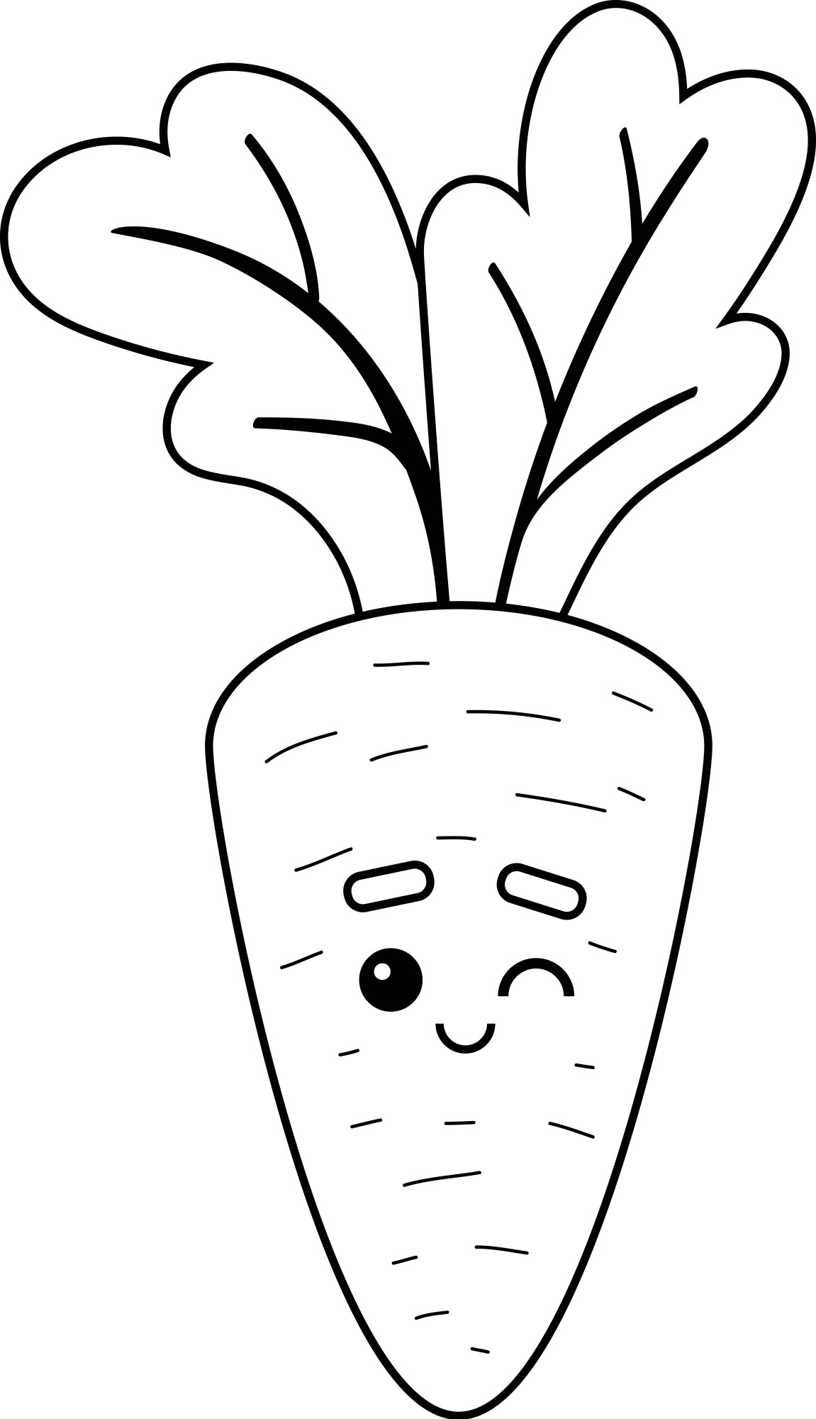 Раскраска для детей: мультяшная морковка подмигивает