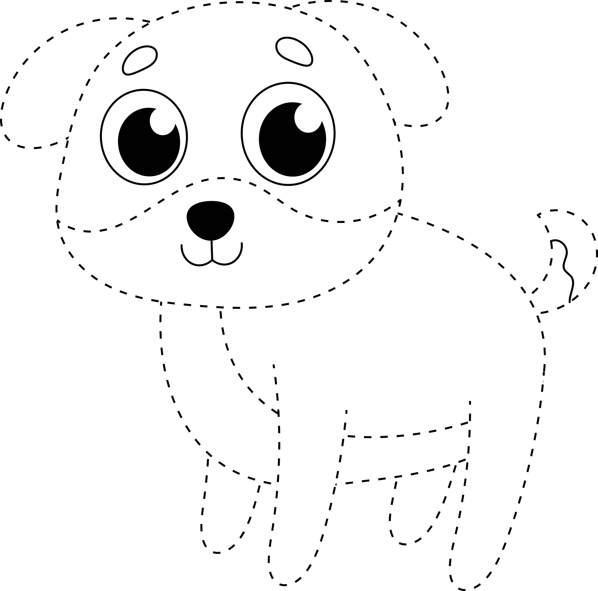Раскраска для детей: собачка по точкам