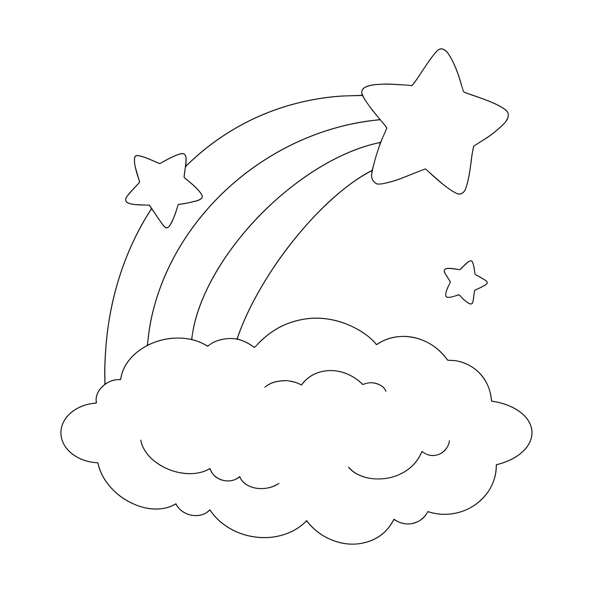 Раскраска для детей: радуга и облако со звездой