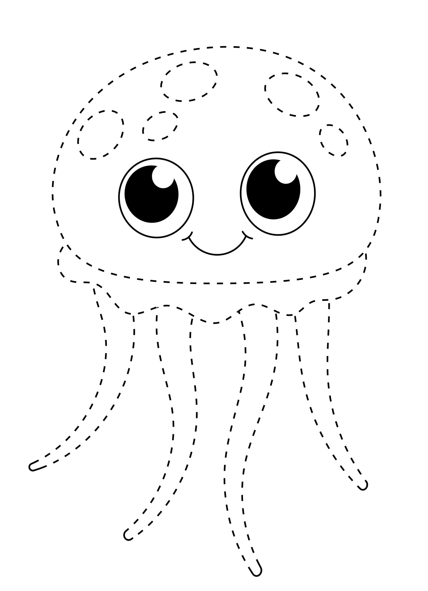 Раскраска для детей: медуза по точкам