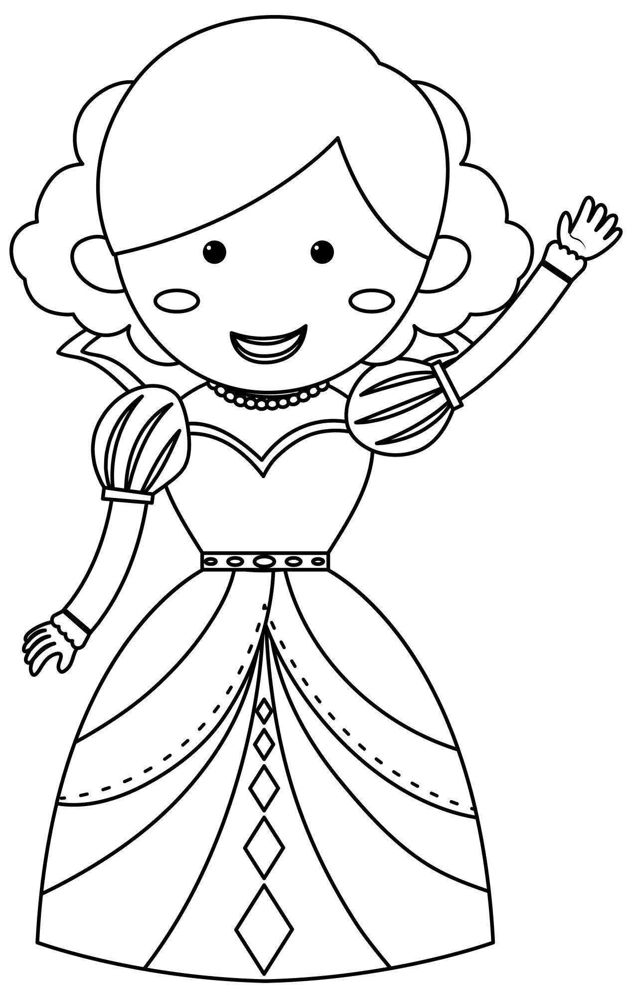 Раскраска для детей: принцесса Белль машет рукой