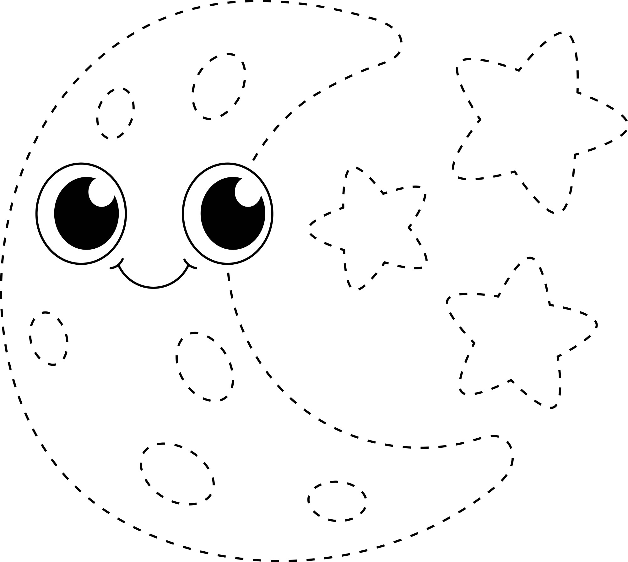 Раскраска для детей: луна и звезды по точкам