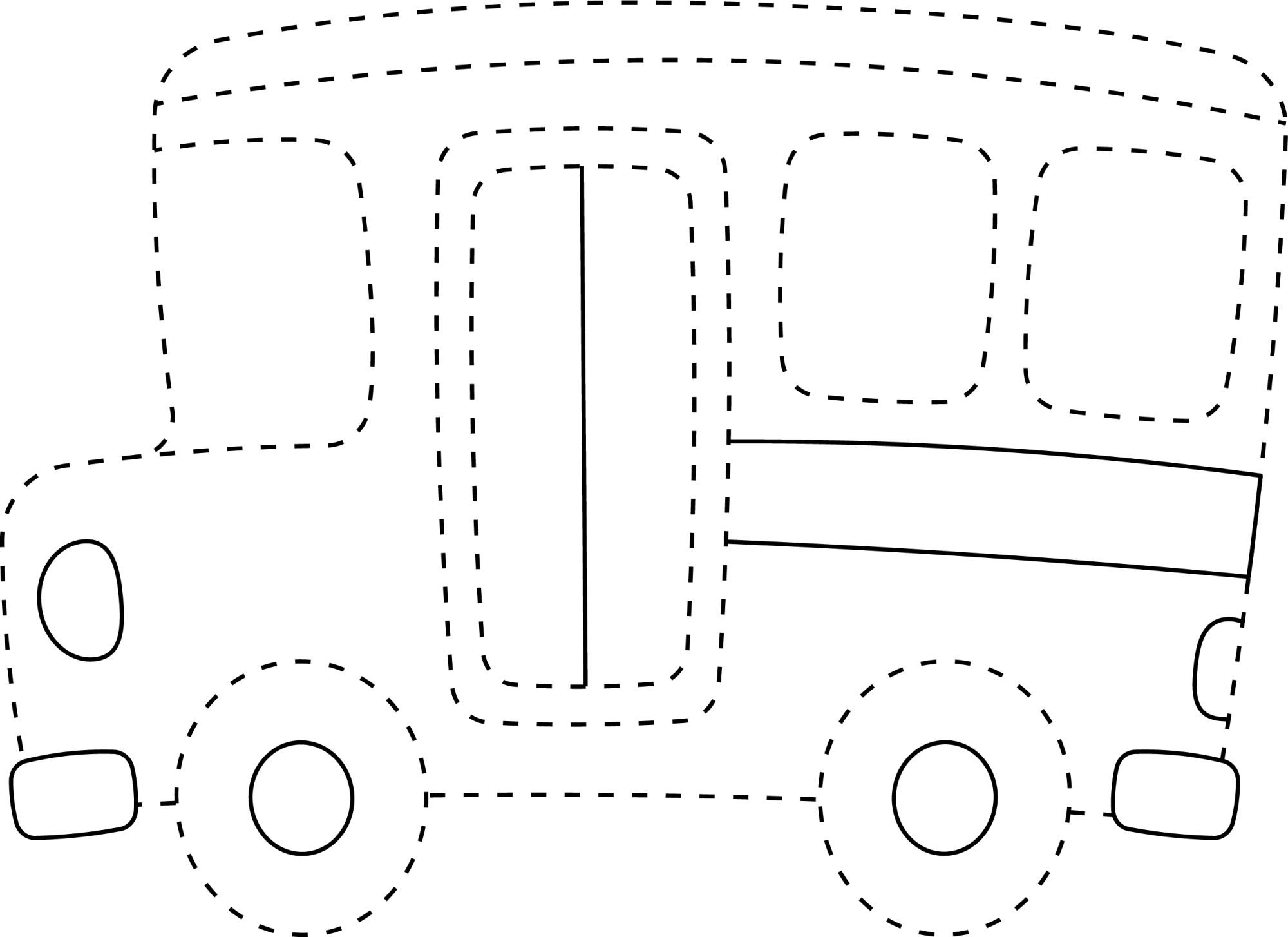 Раскраска для детей: детский автобус по точкам