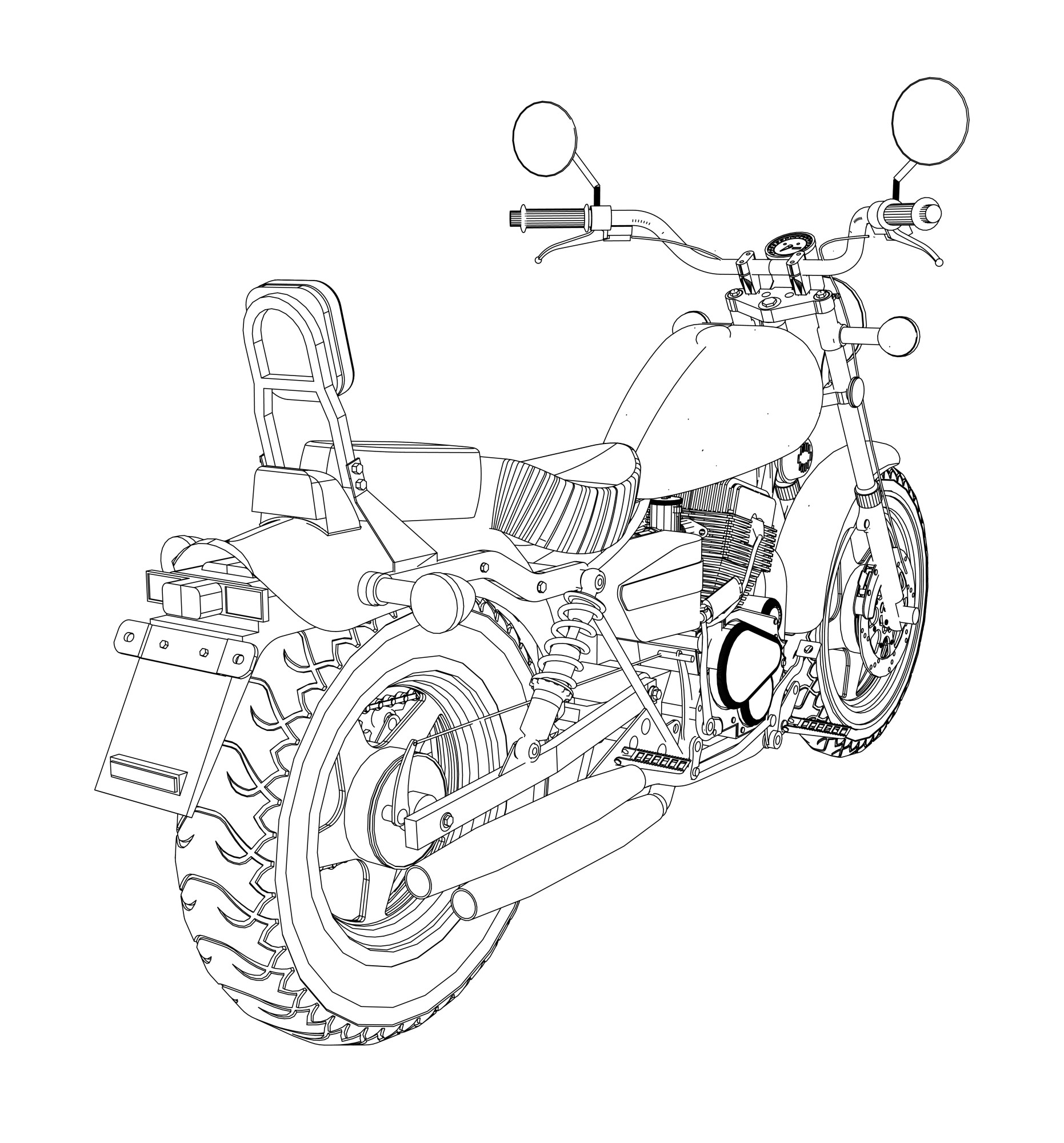 Раскраска для детей: мотоцикл «Большая мощь»