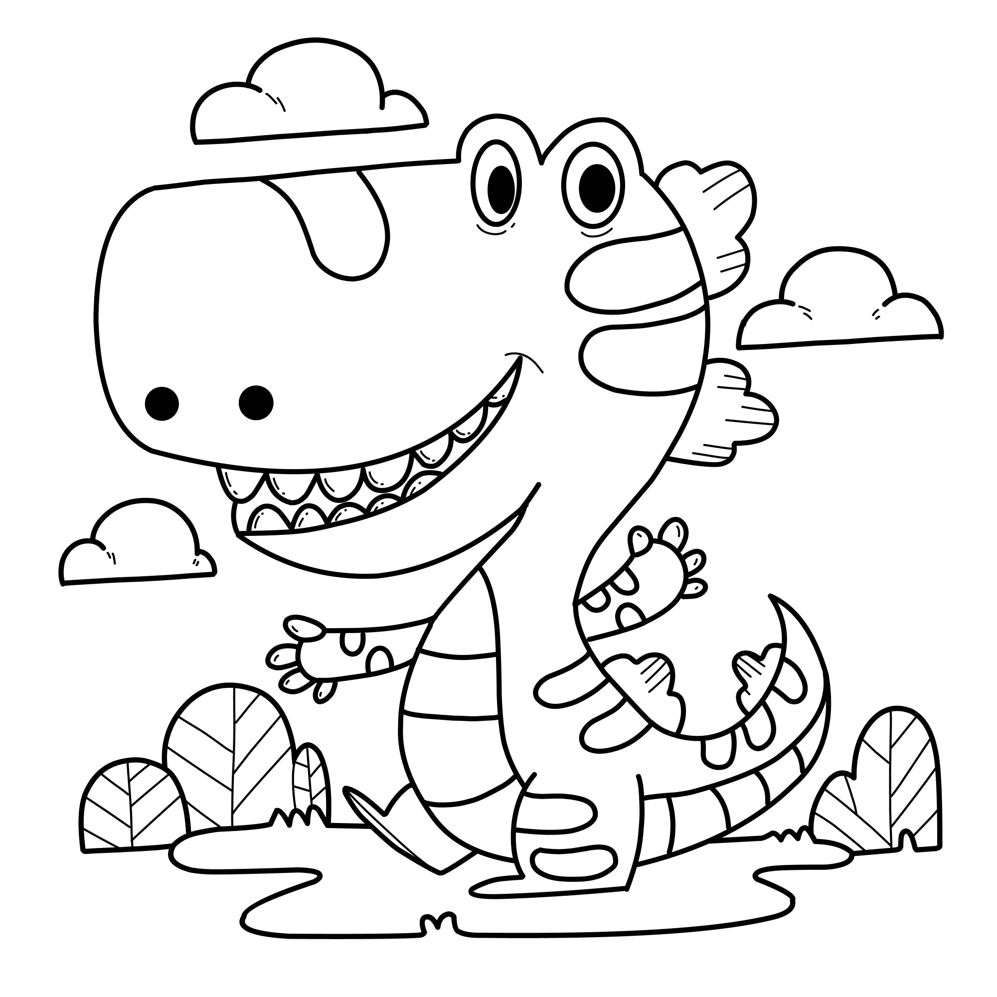 Раскраска для детей: динозаврик на поляне