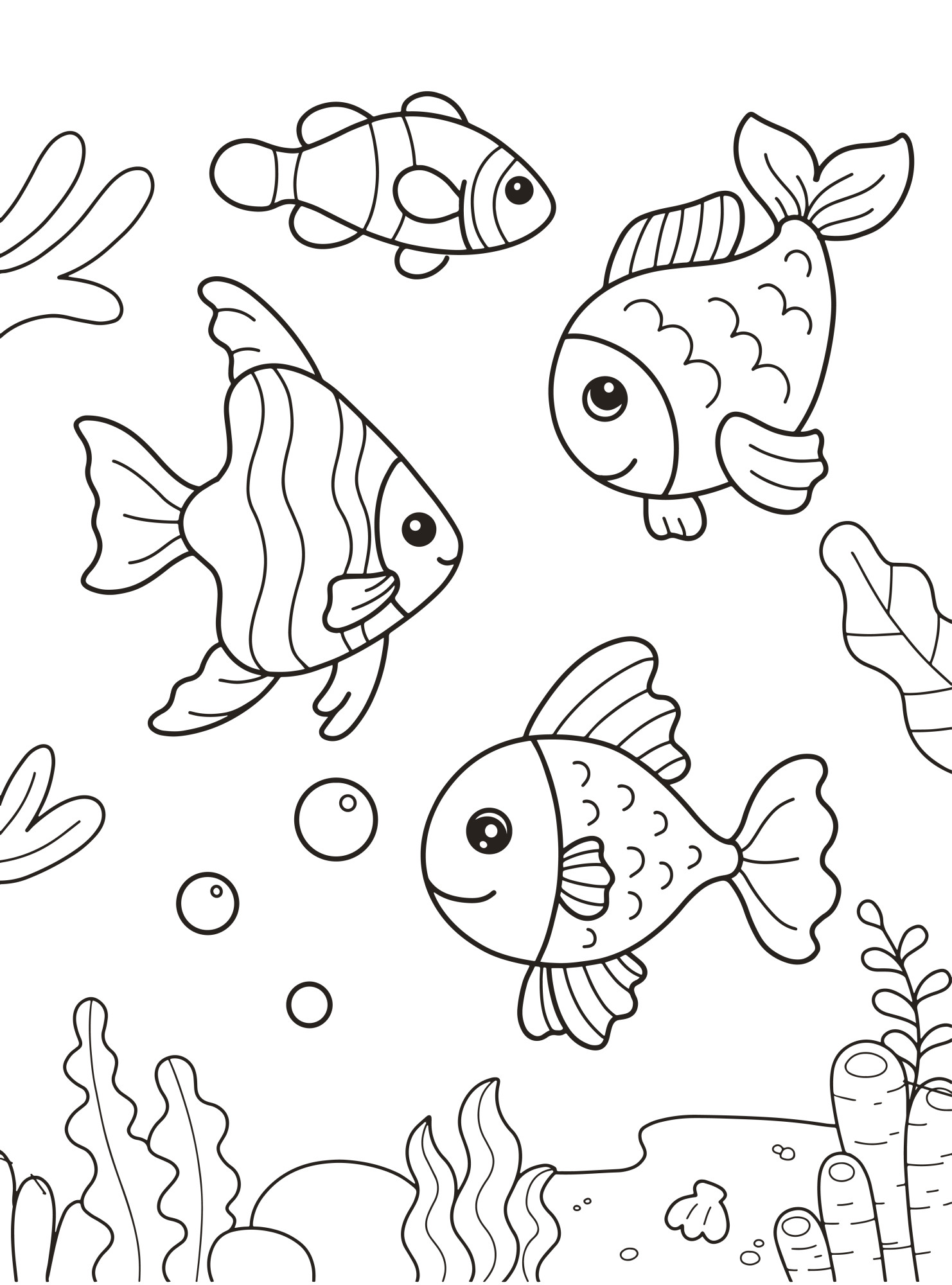 Раскраска для детей: рыбки плавают в озере