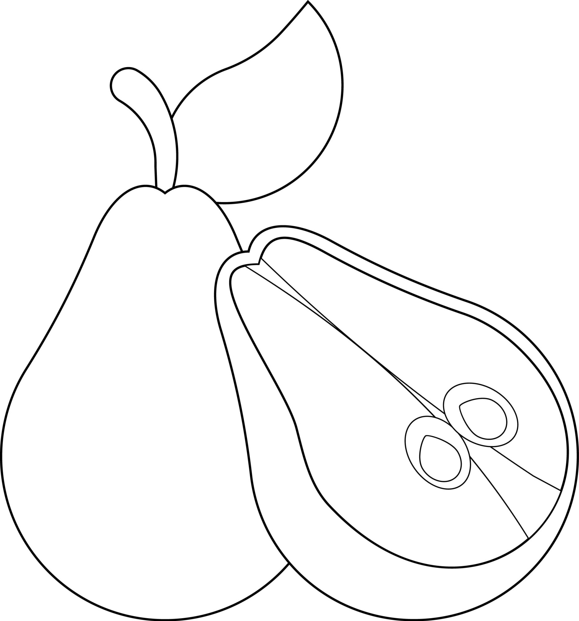 Раскраска для детей: здоровая груша с половинкой