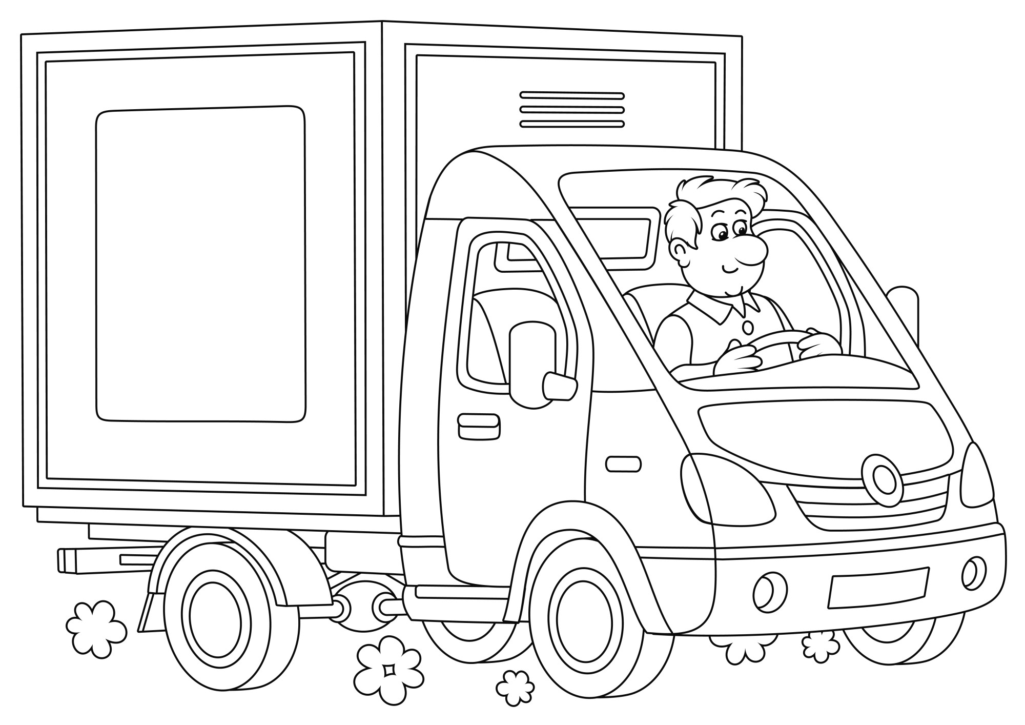 Раскраска для детей: грузовик с водителем