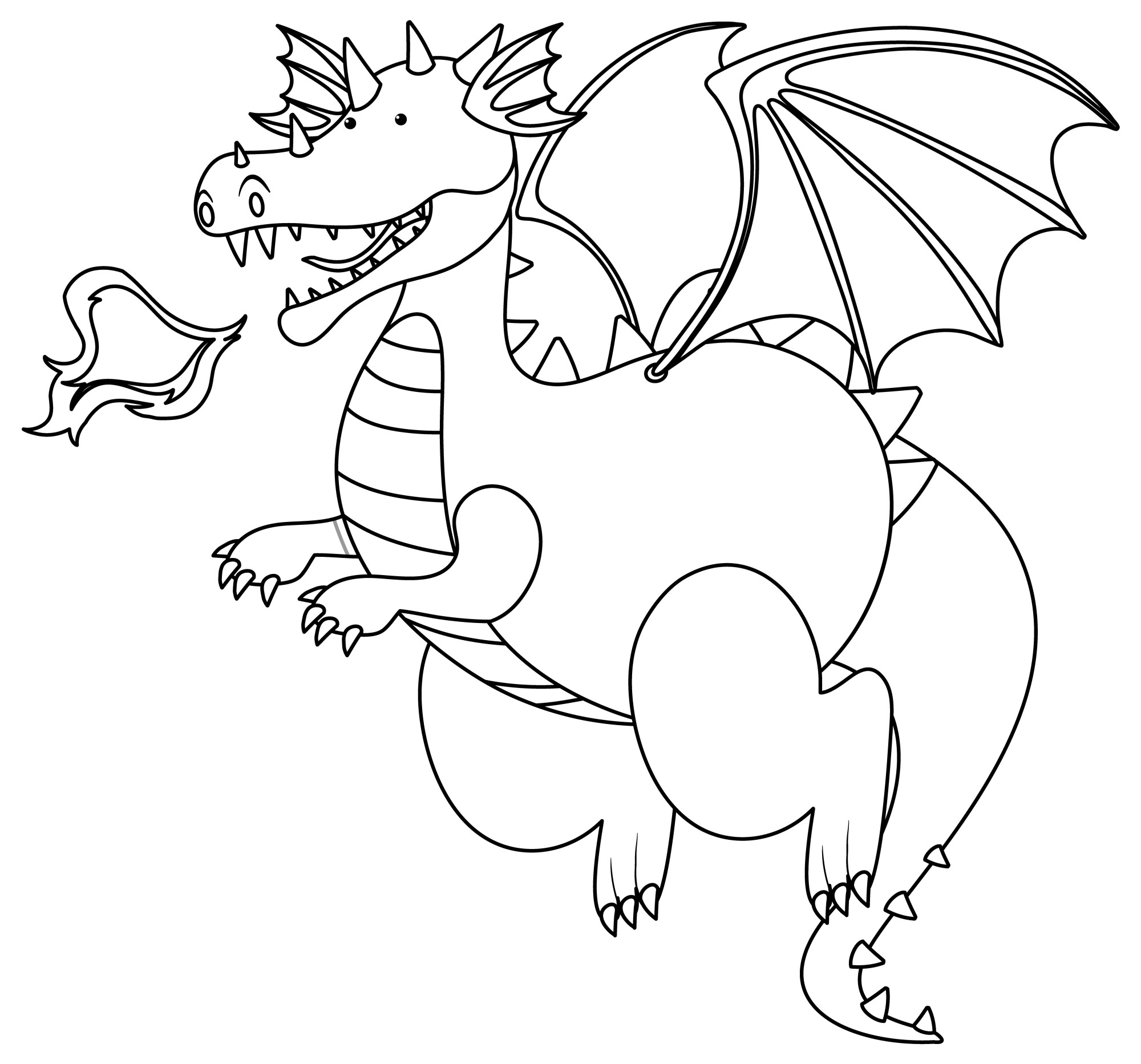 Раскраска для детей: огнедышащий большой дракон
