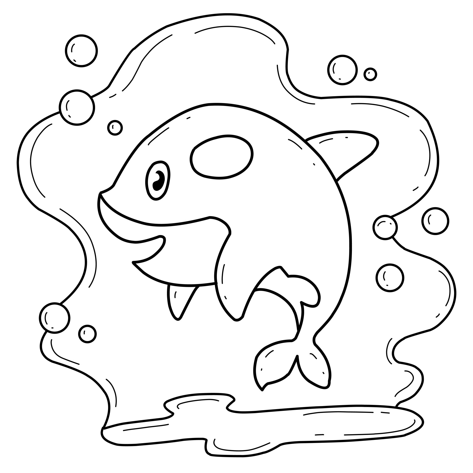 Раскраска для детей: мультяшный дельфин касатка