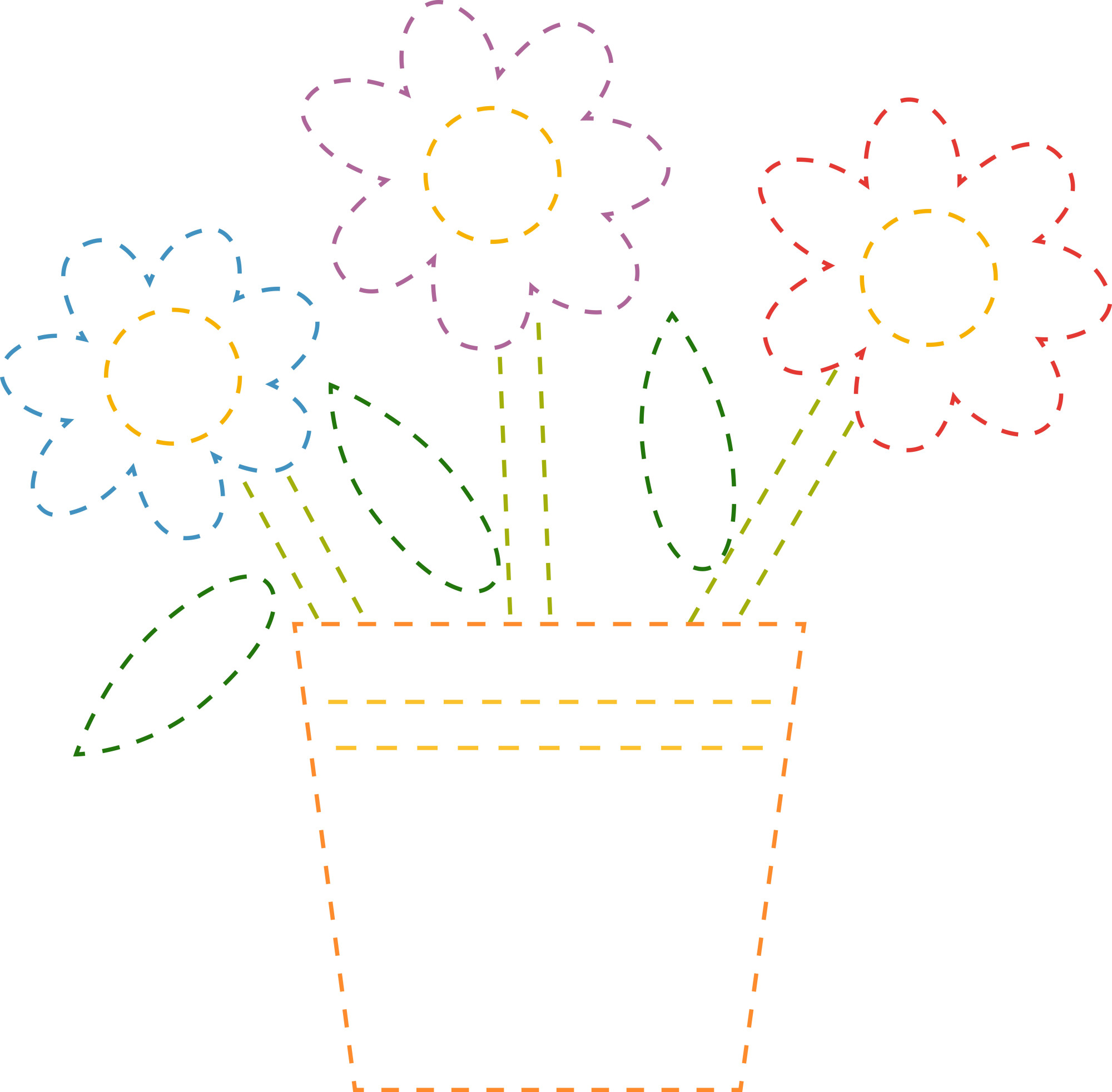 Раскраска для детей: комнатные цветы в горшке по точкам
