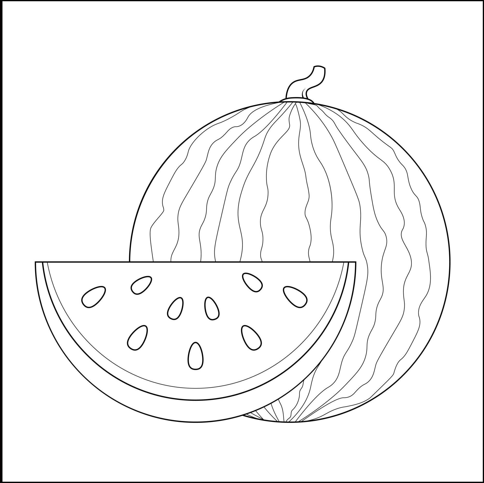 Раскраска для детей: круглый спелый арбуз с долькой