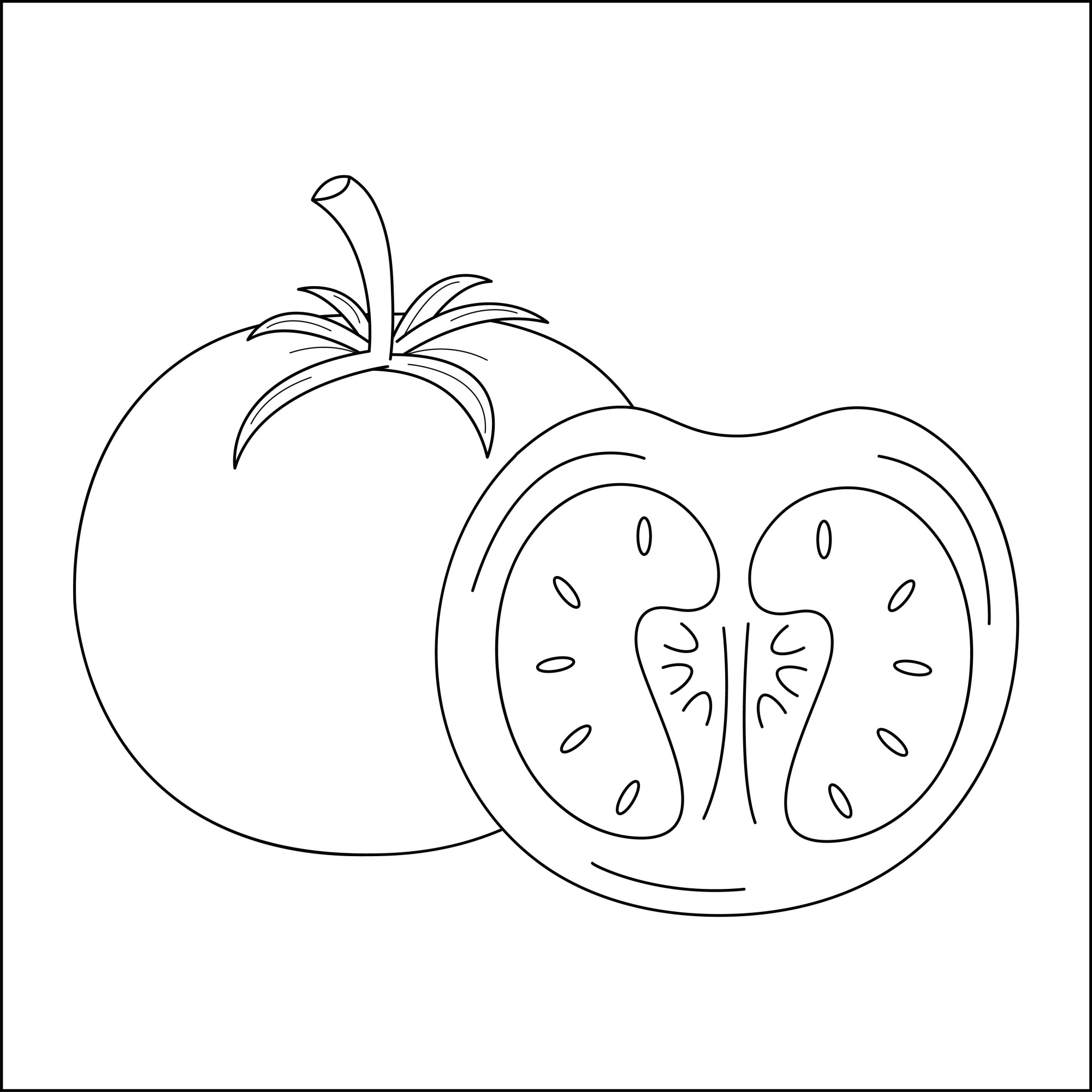 Раскраска для детей: помидор с половинкой