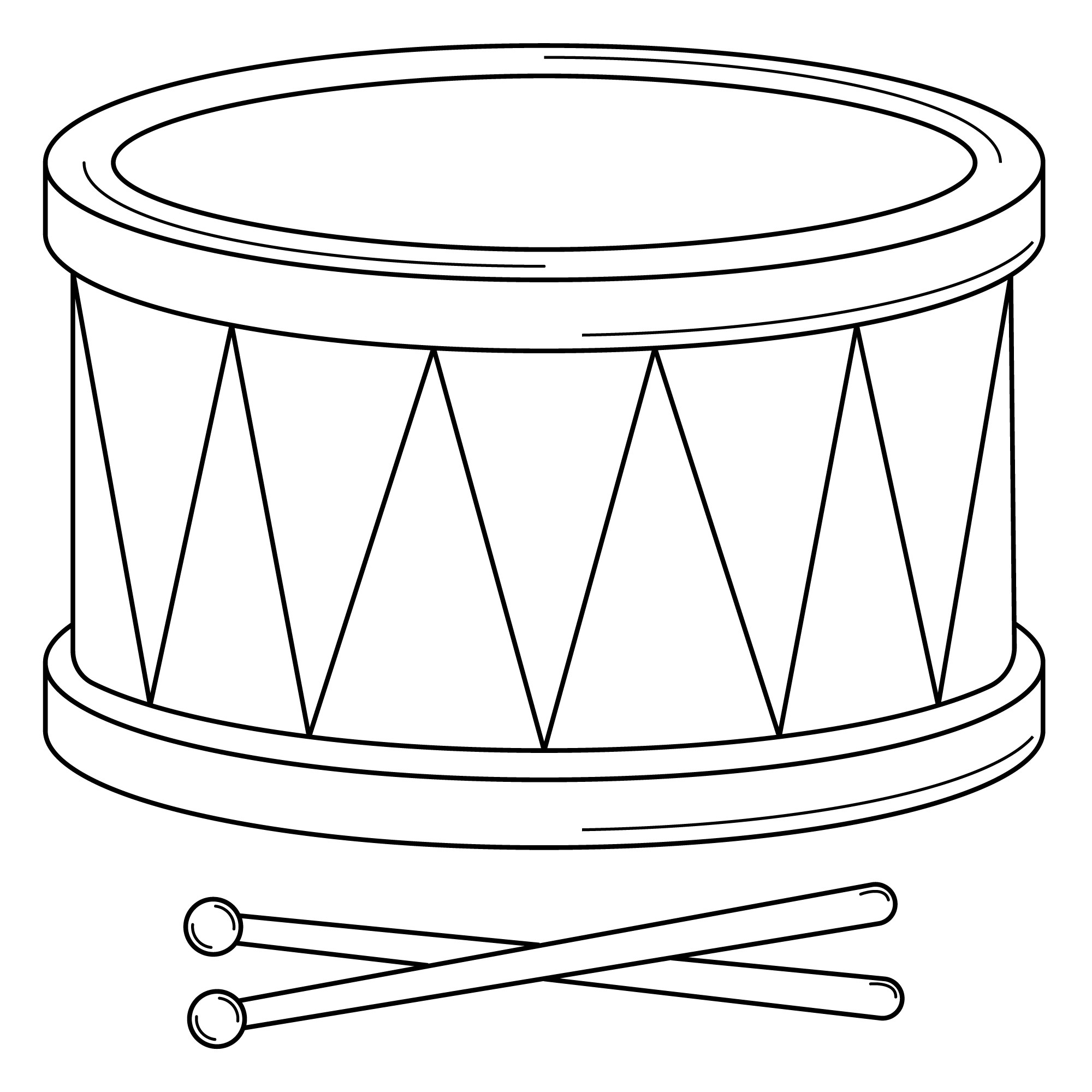 Раскраска для детей: игрушка барабан с барабанными палочками