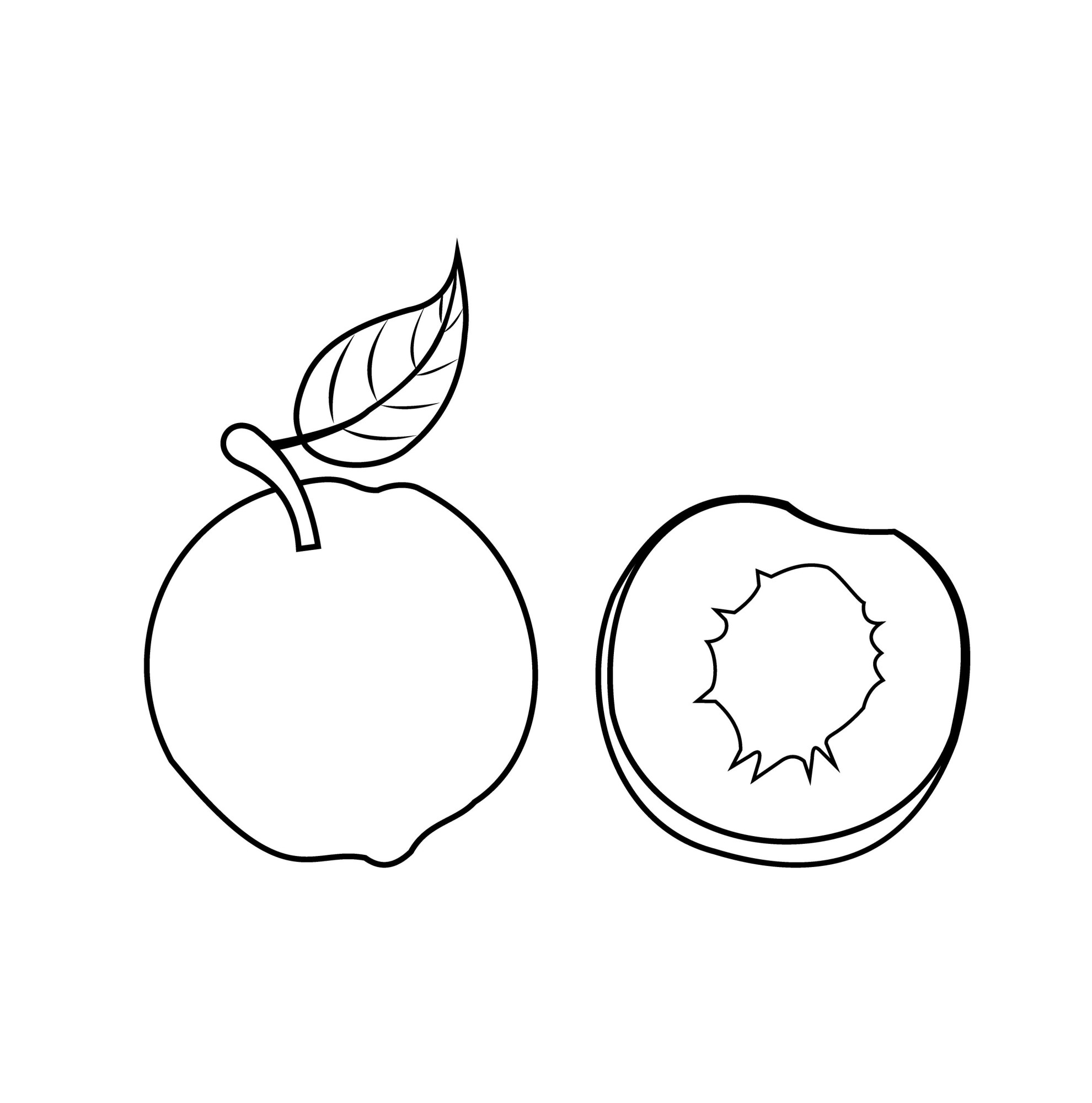 Раскраска для детей: сладкий персик с половинкой