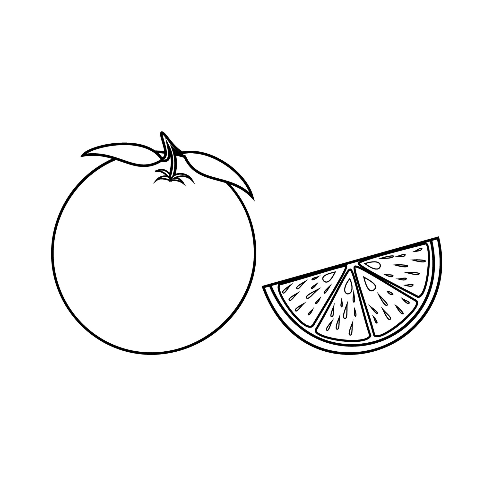 Раскраска для детей: сладкий фрукт апельсин с долькой