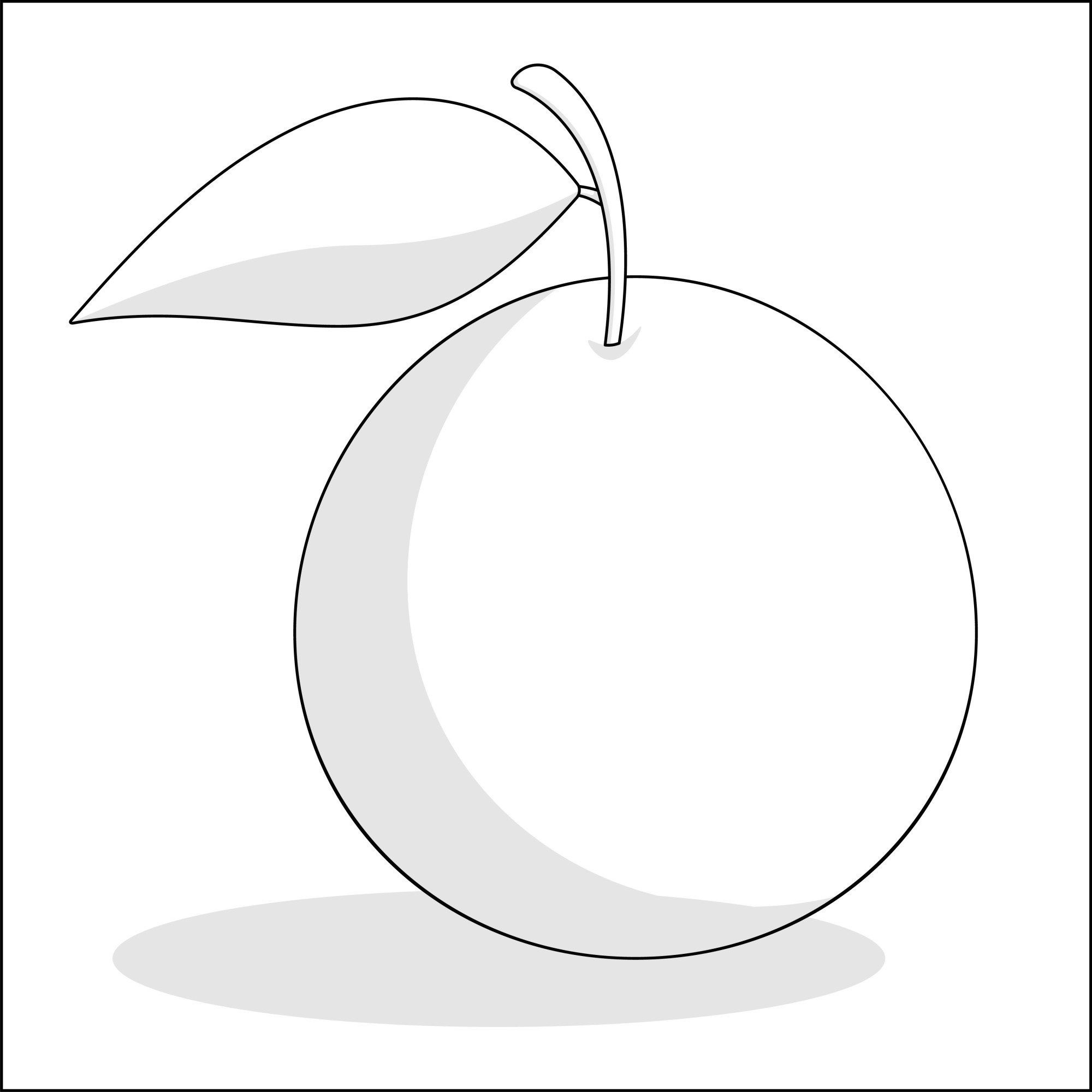 Раскраска для детей: круглый апельсин с листиком