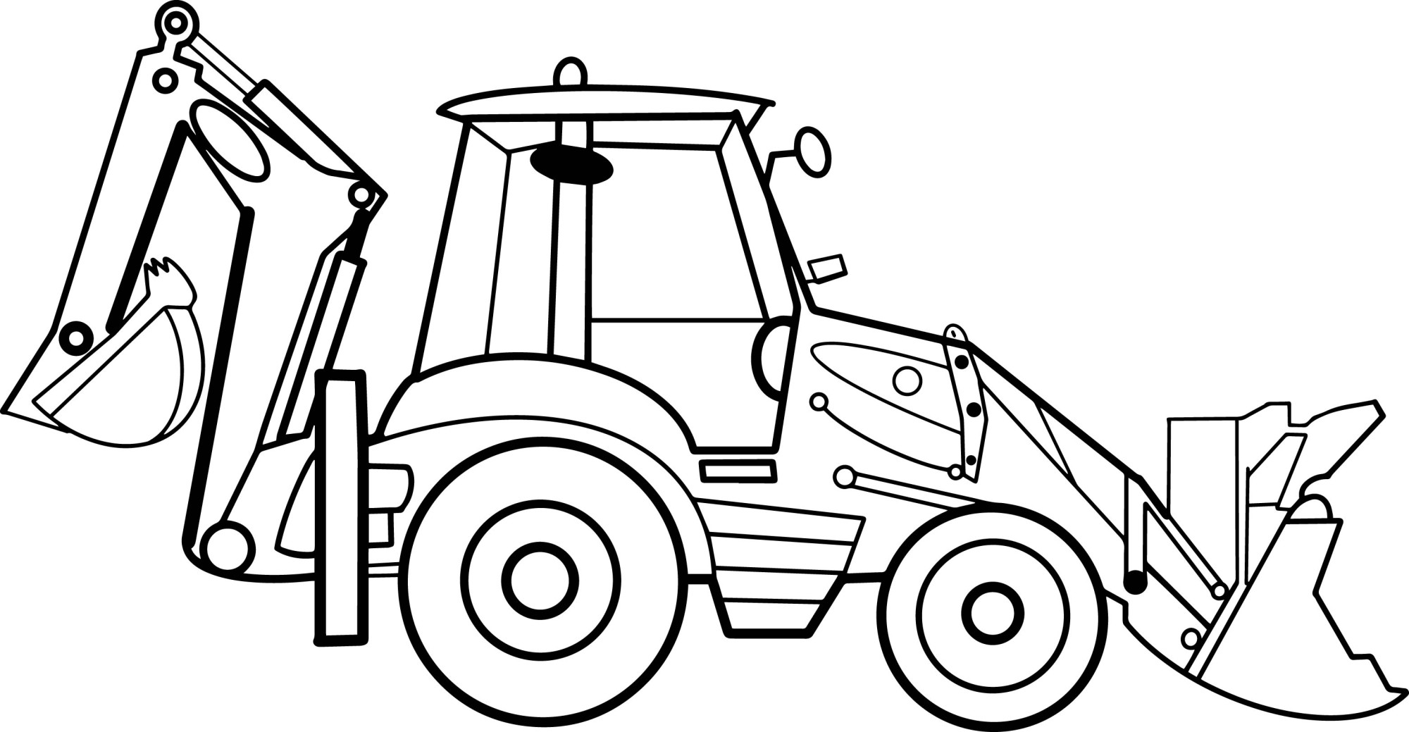 Раскраска для детей: трактор экскаватор с ковшом