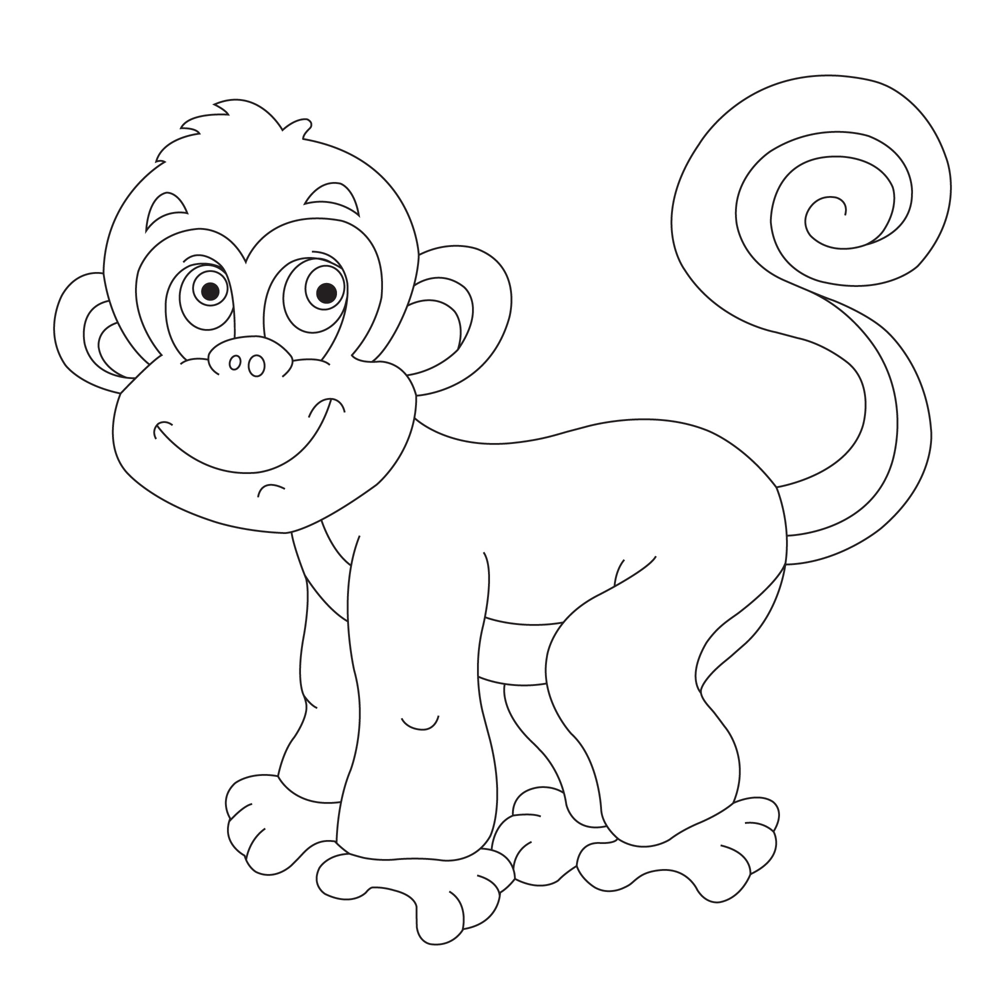 Раскраска для детей: обезьяна с длинным хвостиком и красивыми глазами