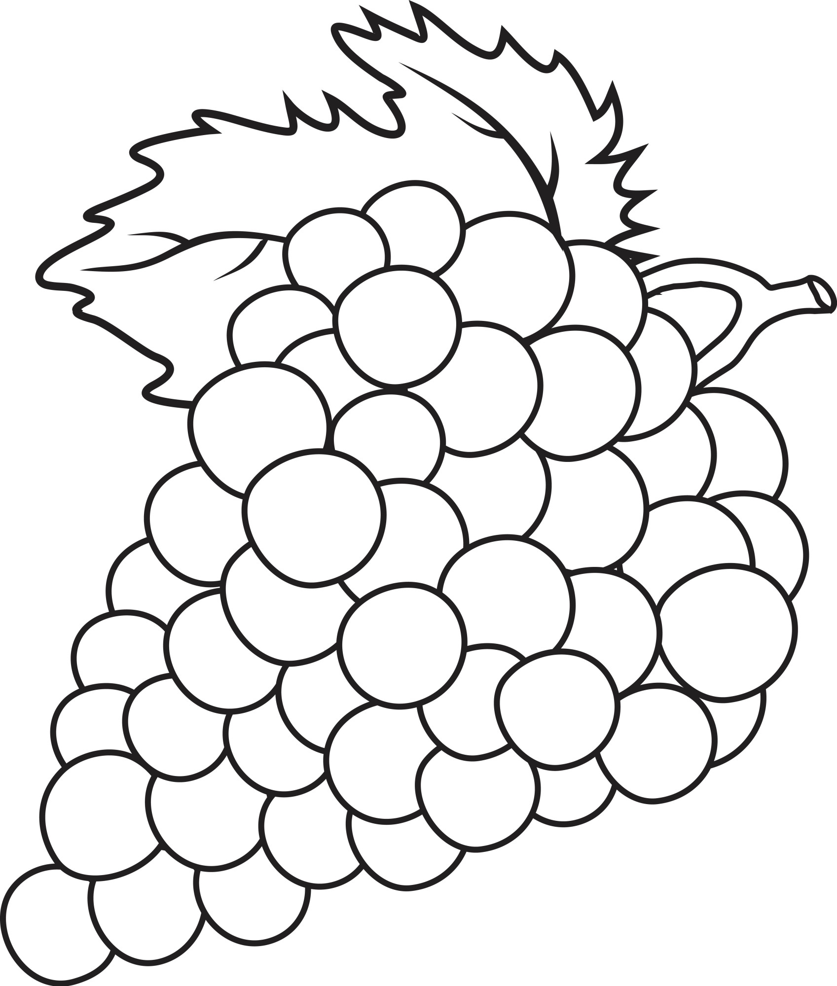 Раскраска для детей: гроздь винограда с листом