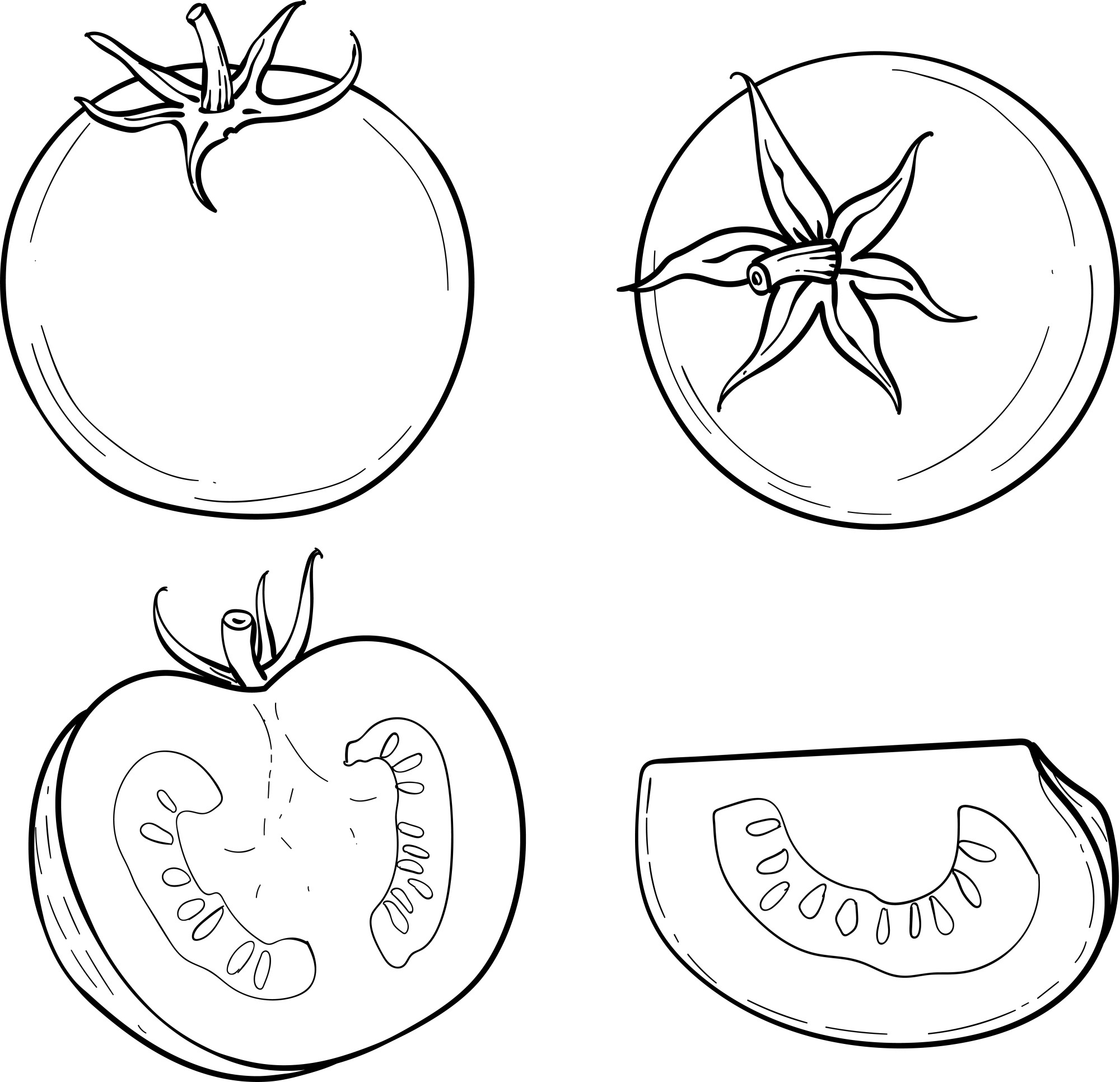 Раскраска для детей: целые помидоры и ломтики