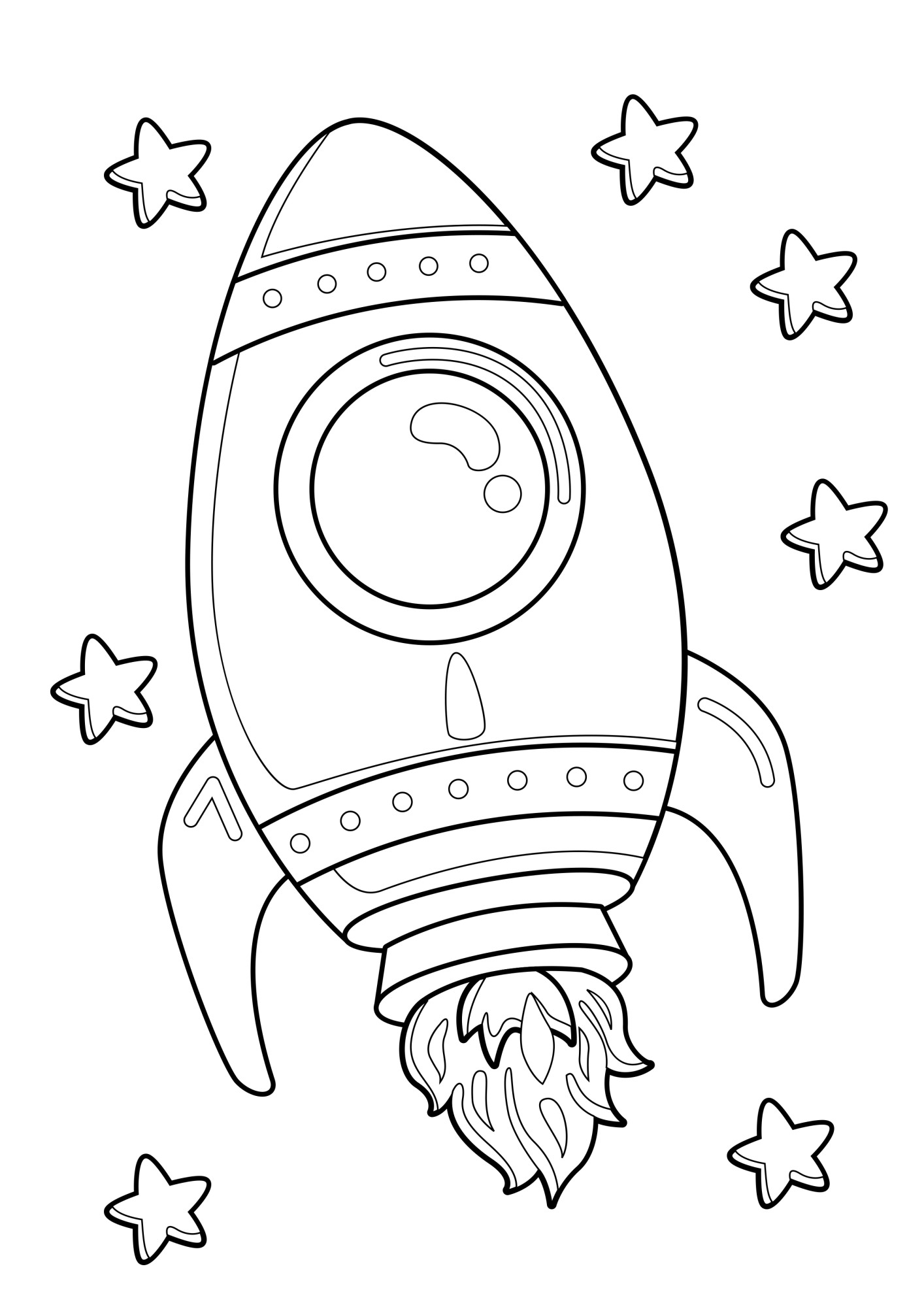 Раскраска для детей: игрушка космическая ракета со звёздочками