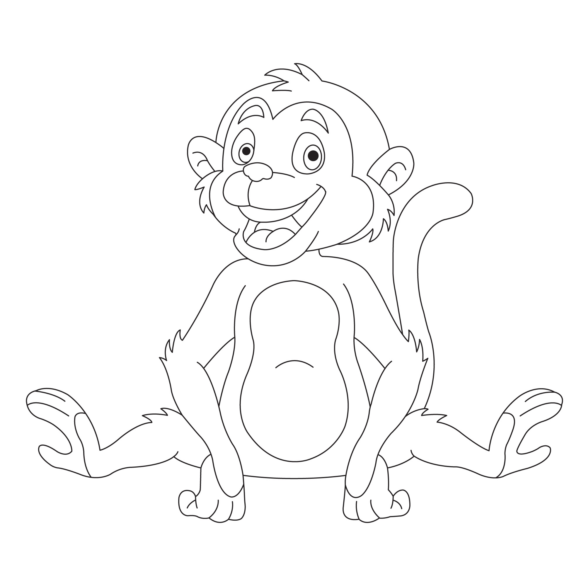 Раскраска для детей: веселая обезьяна сидит и смеется