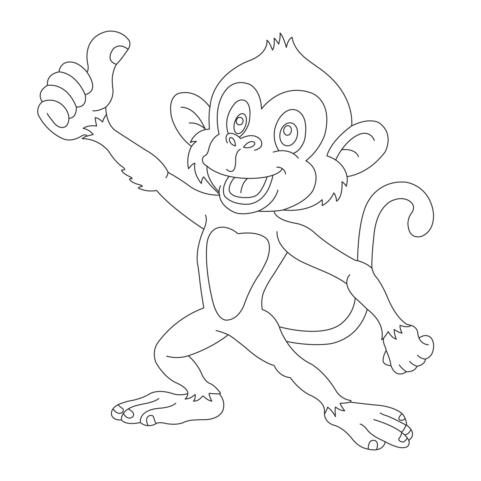 Раскраска для детей: забавная обезьяна показывает рукой большой палец