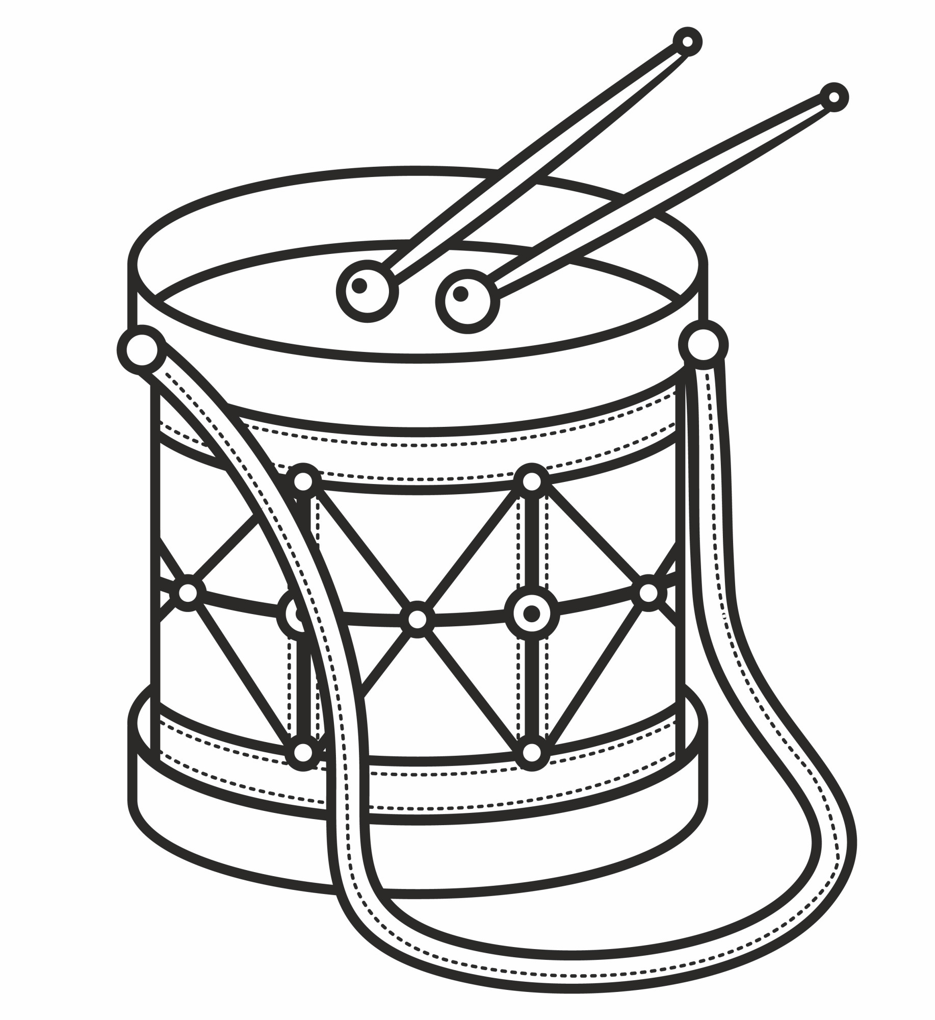 Раскраска для детей: музыкальный инструмент барабан игрушка