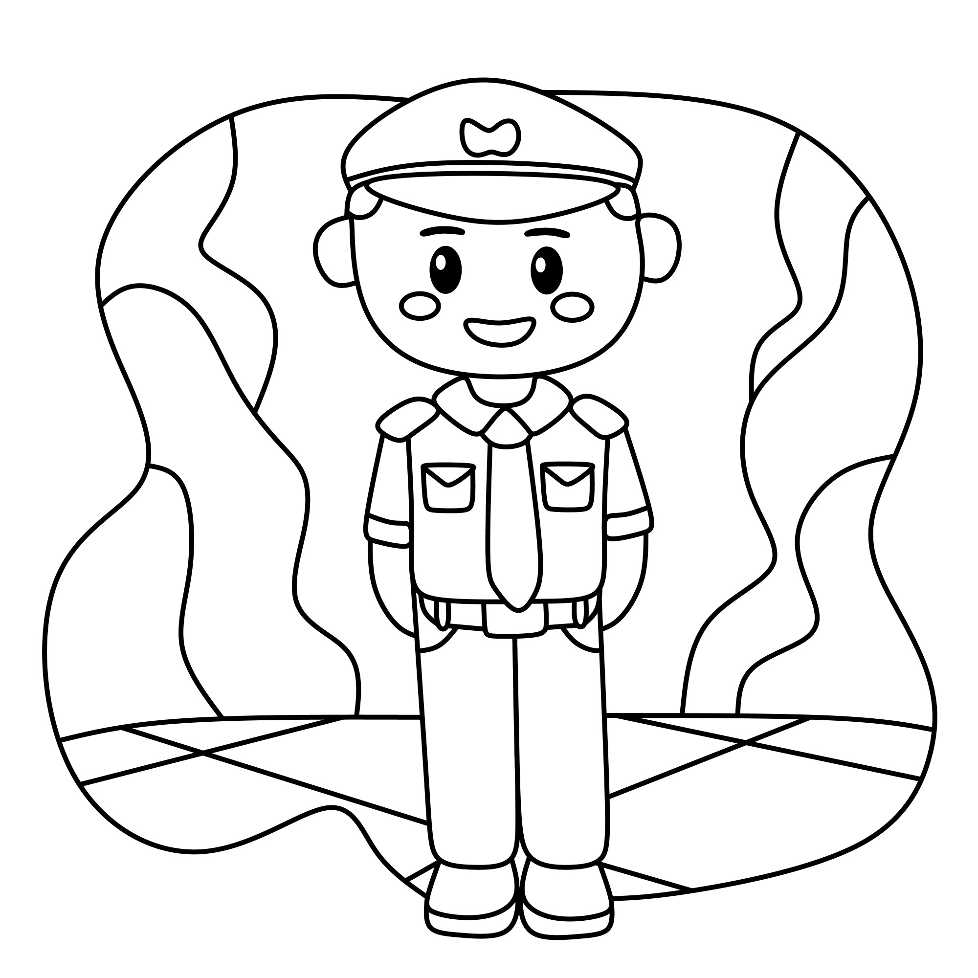 Раскраска для детей: сотрудник полиции в галстуке