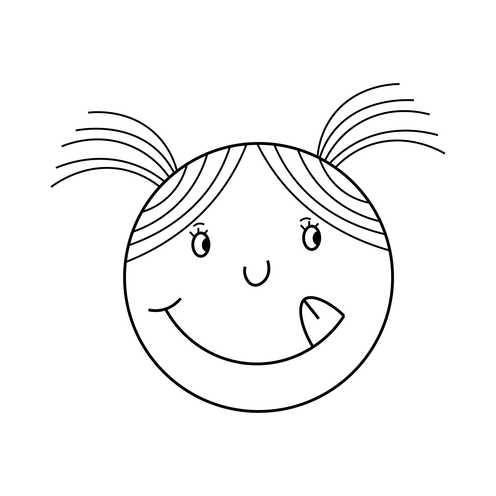 Раскраска для детей: смайлик девочка с косичками