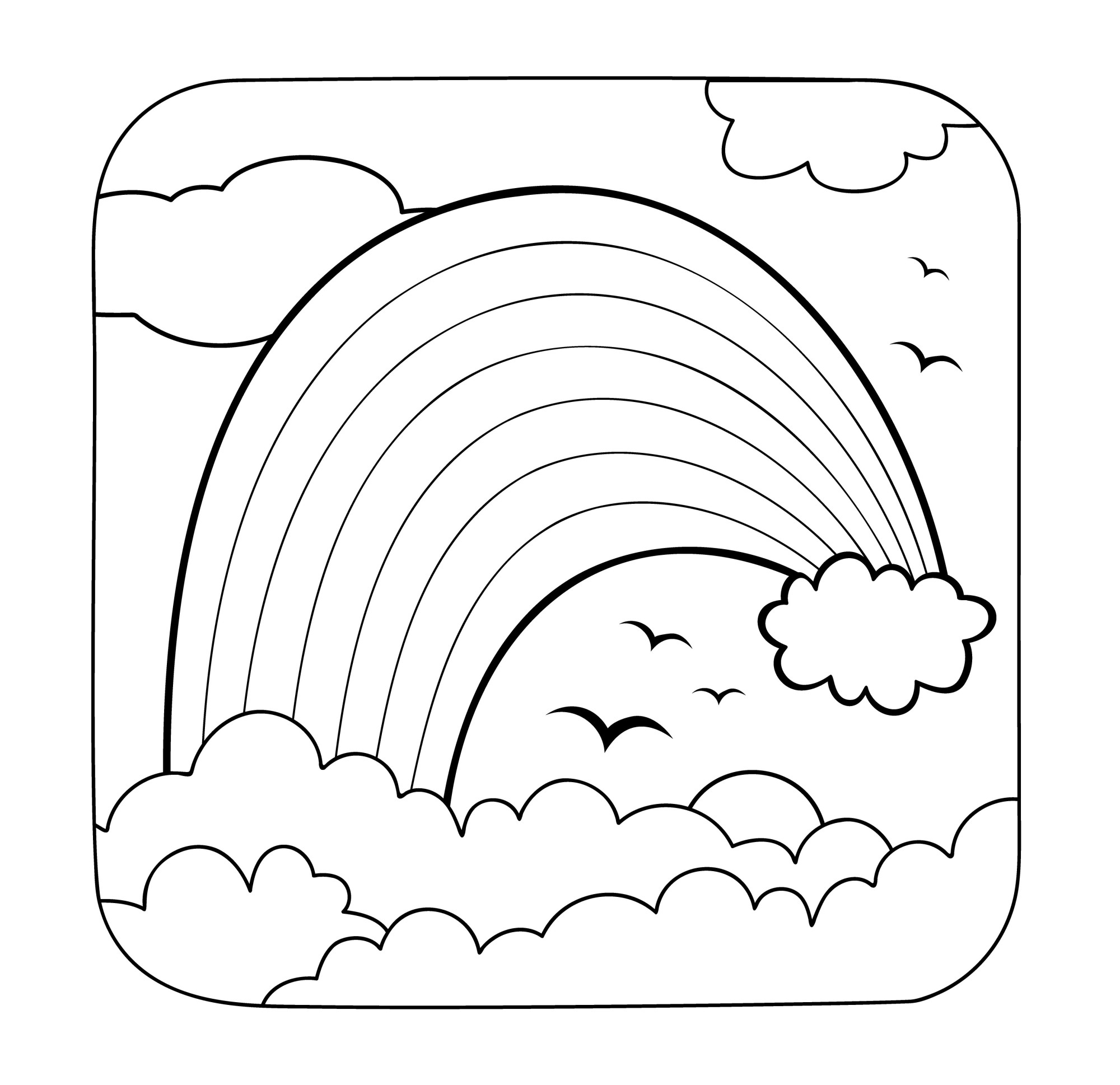 Раскраска для детей: радуга над облаками