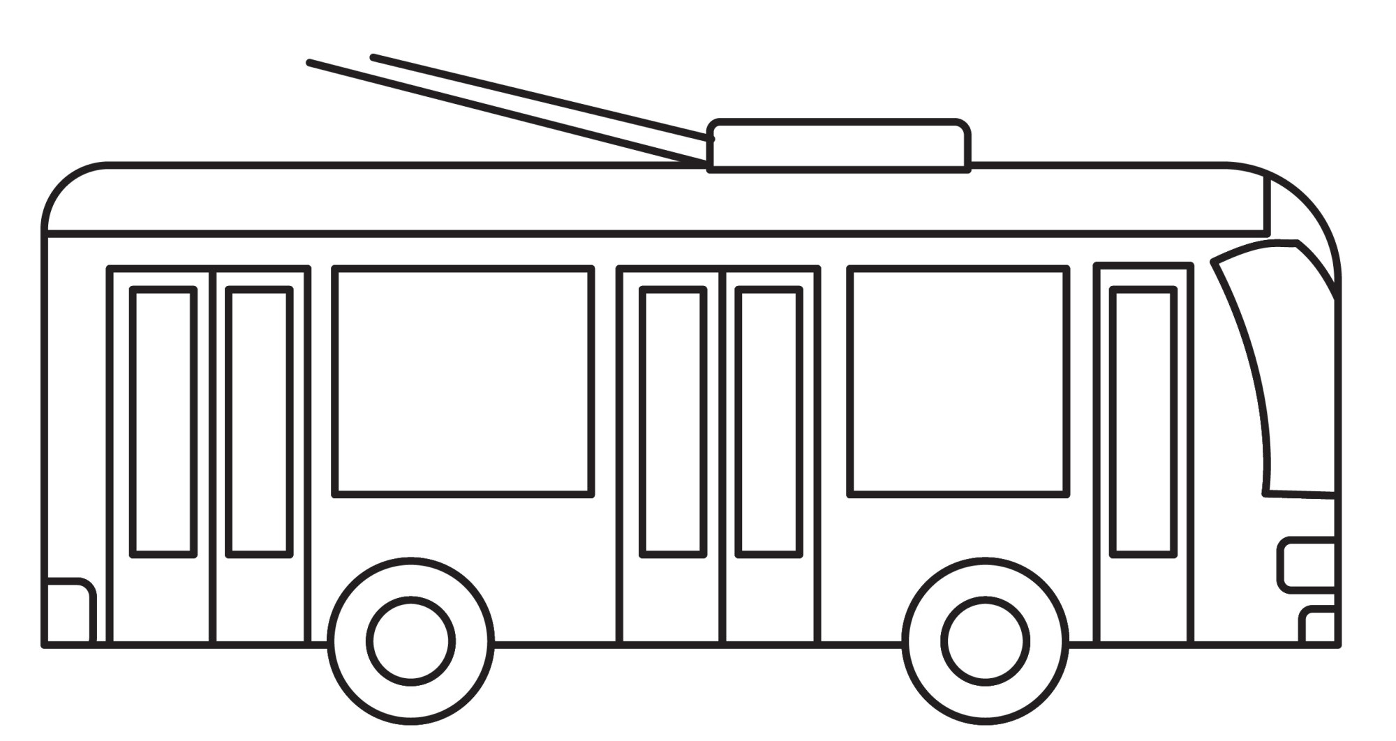 Раскраска для детей: контур городского троллейбуса с рогами