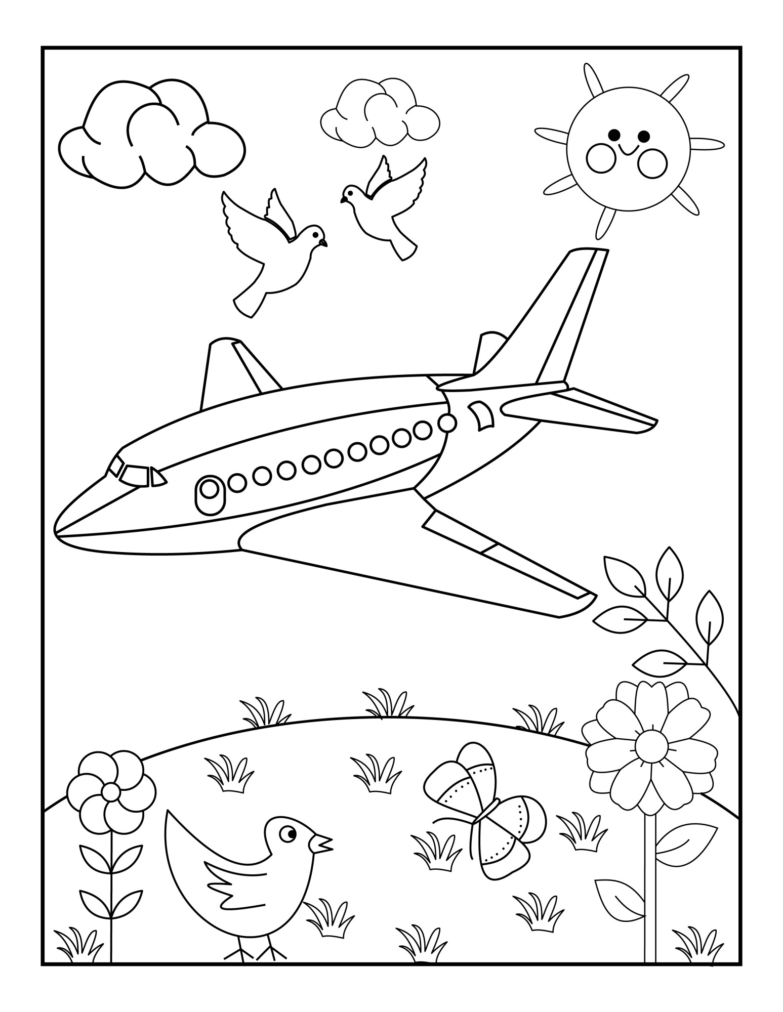 Раскраска для детей: самолет «птица стальная»
