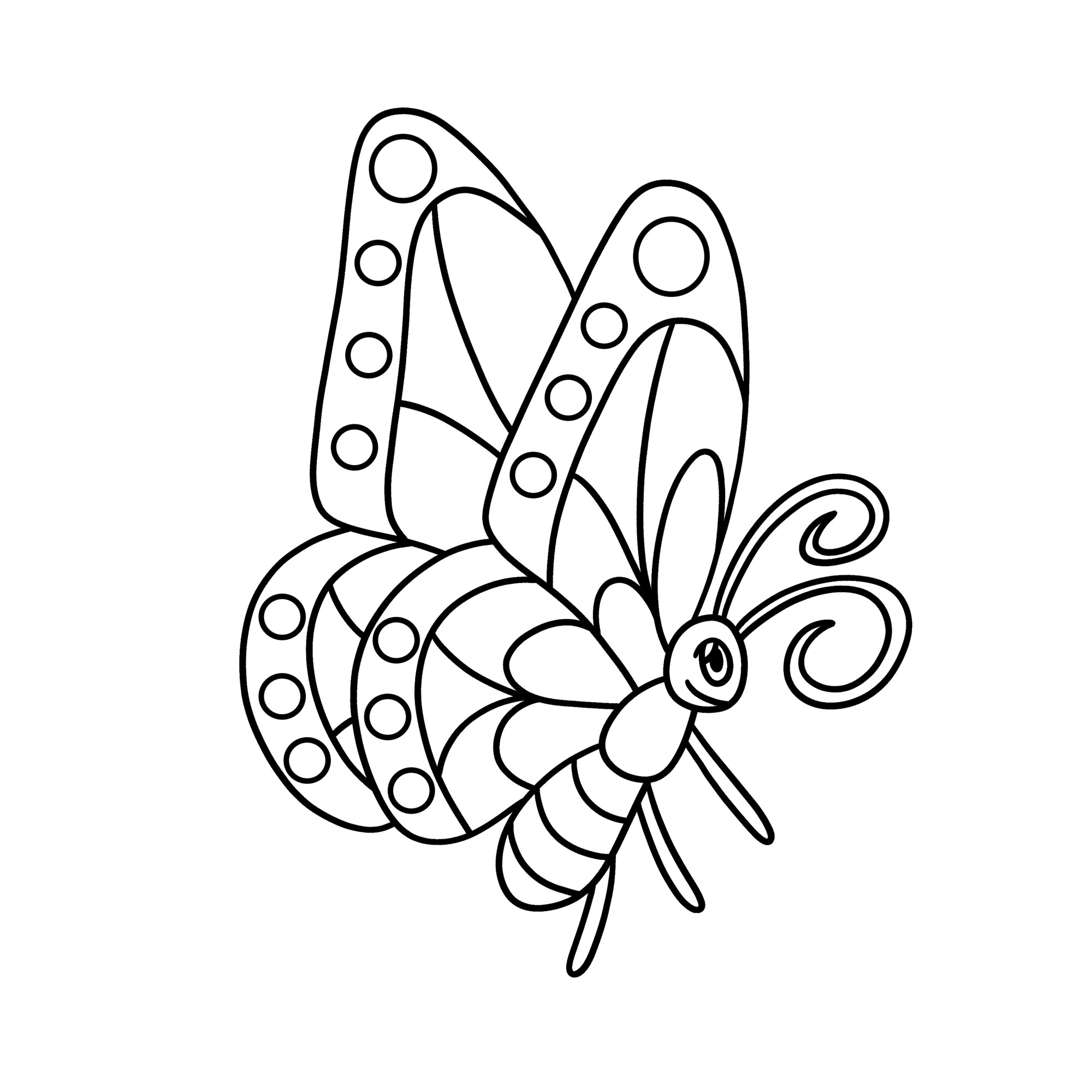 Раскраска для детей: красивая бабочка в полете