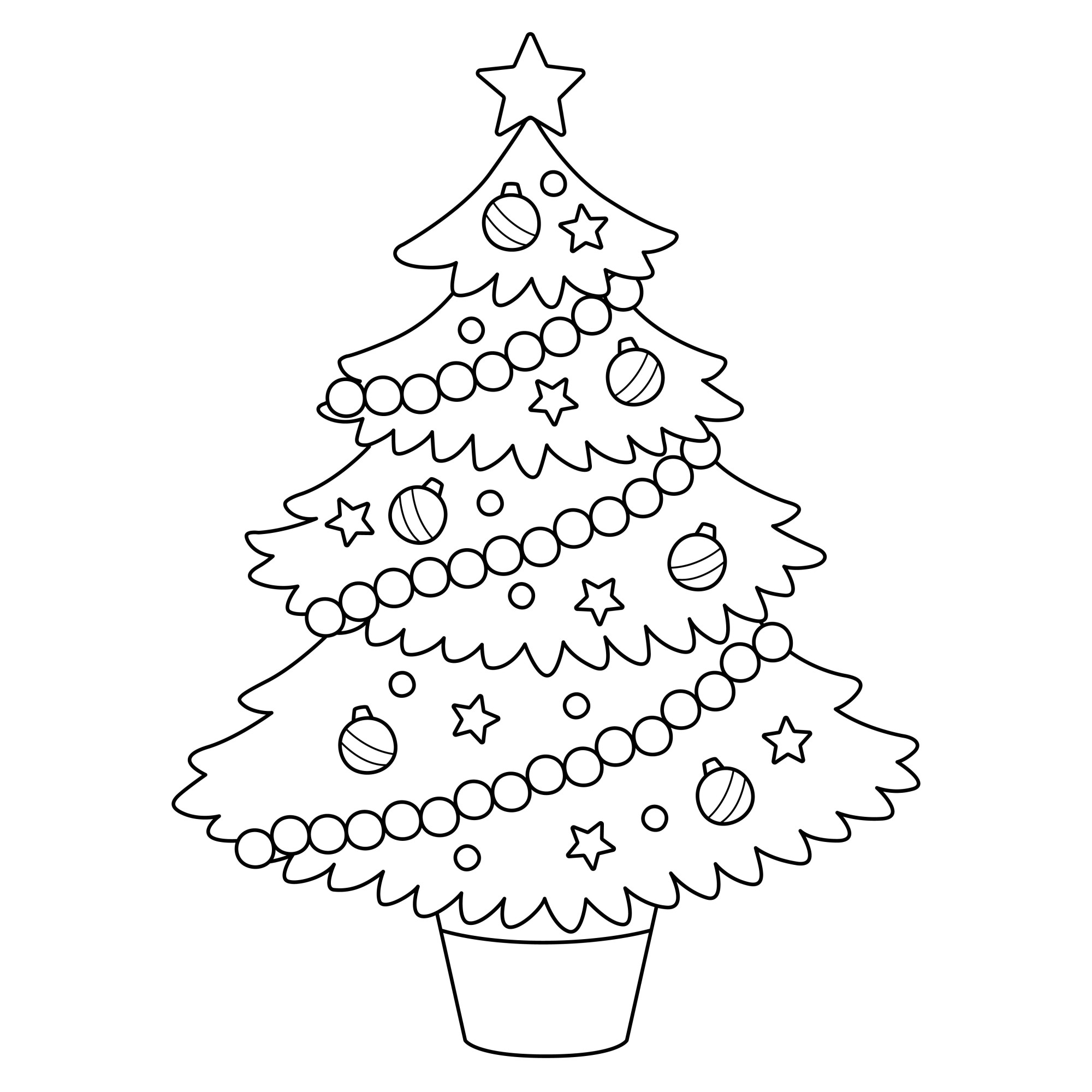Раскраска для детей: украшенная новогодняя ёлка «Волшебное настроение»